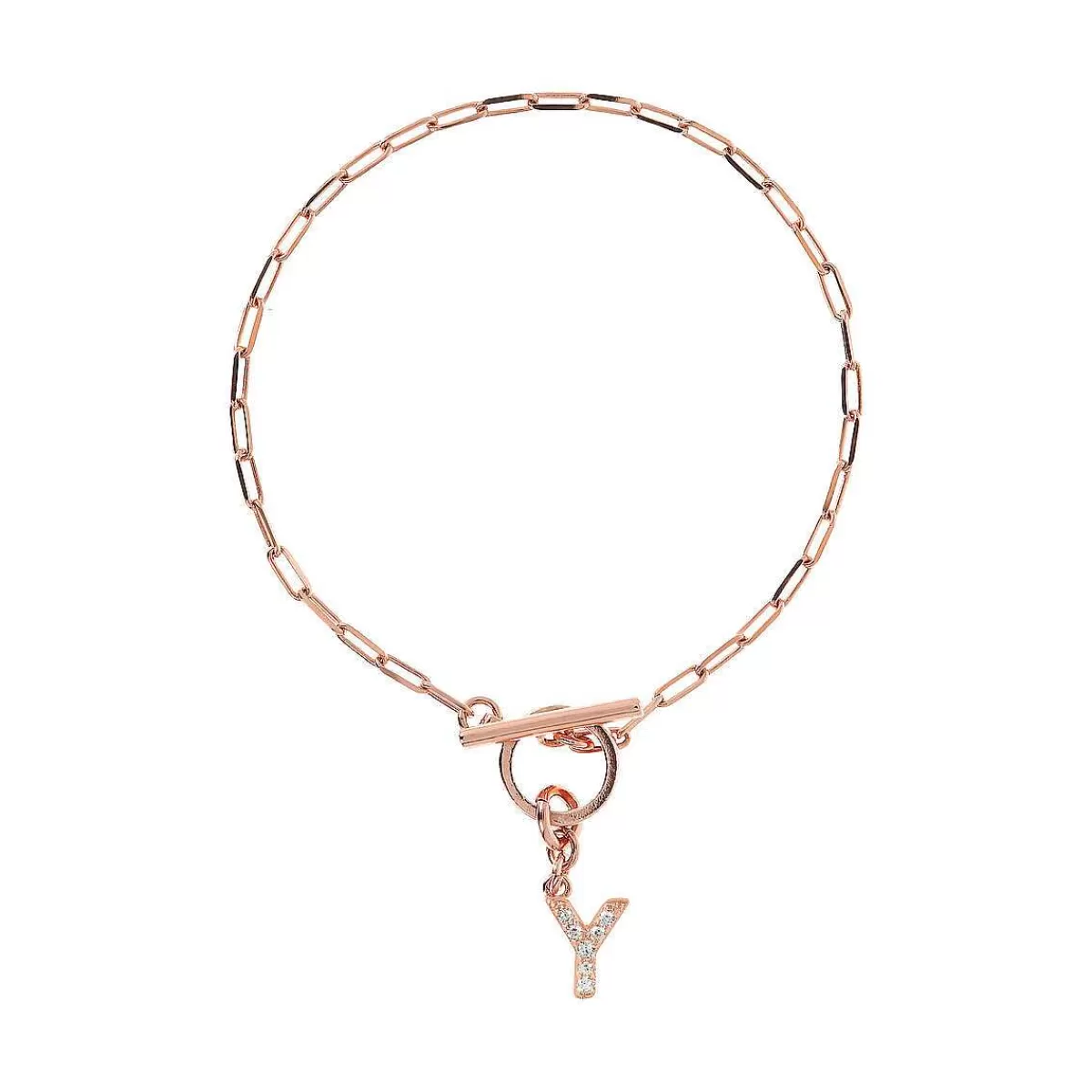 Clearance Bracciale Catena Forzatina Con Pendente Lettera Pave In Cubic Zirconia Bracciali