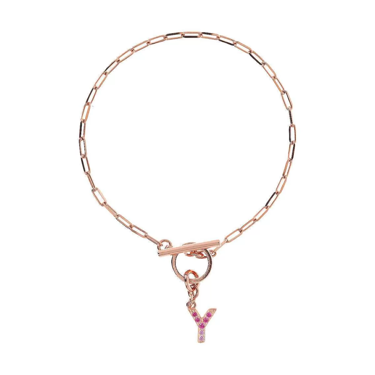 Clearance Bracciale Catena Forzatina Con Pendente Lettera Pave In Cubic Zirconia Bracciali