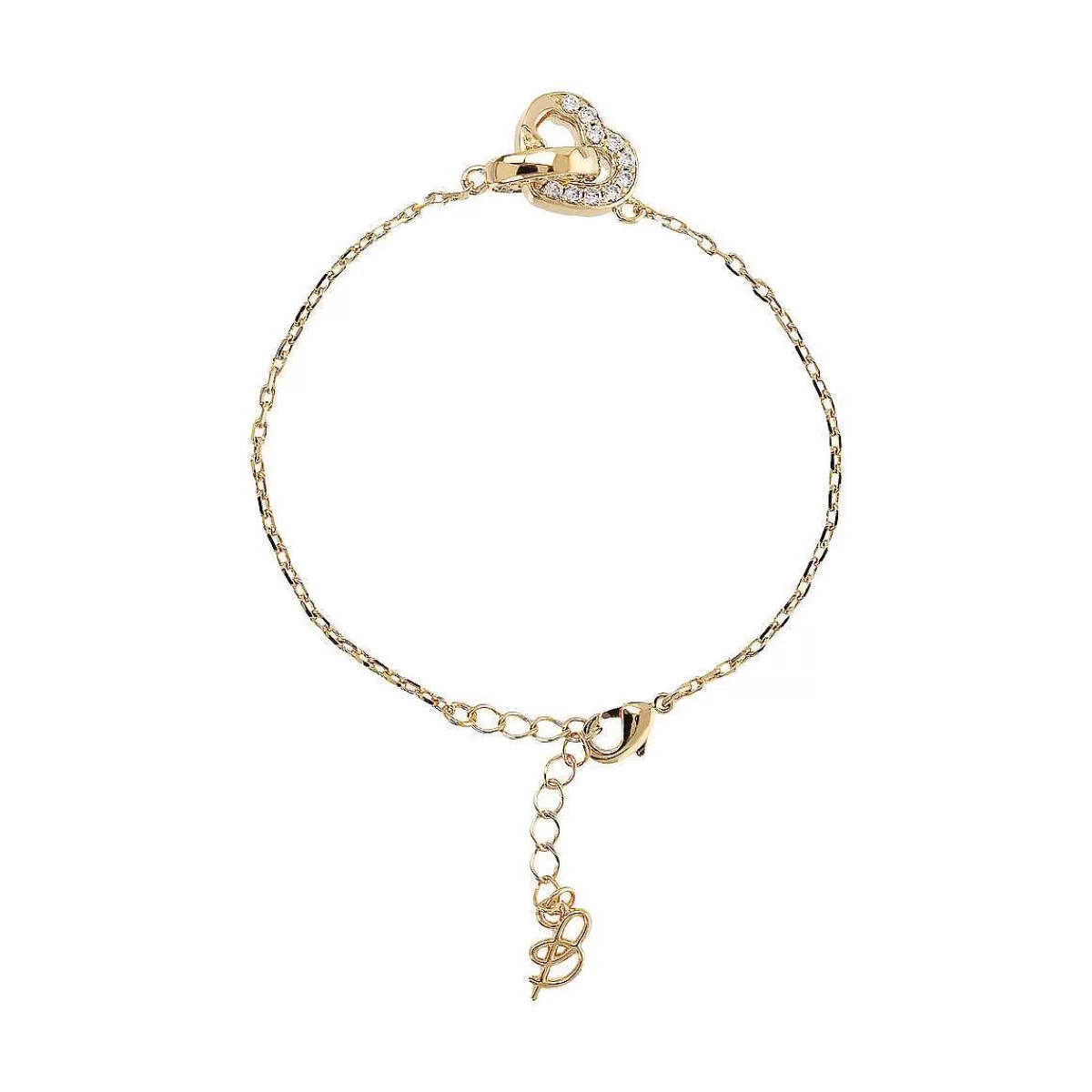 Outlet Bracciale Catena Forzatina Dorata Con Pendente Cuore Doppio Pave E Maglia Ovale Bracciali