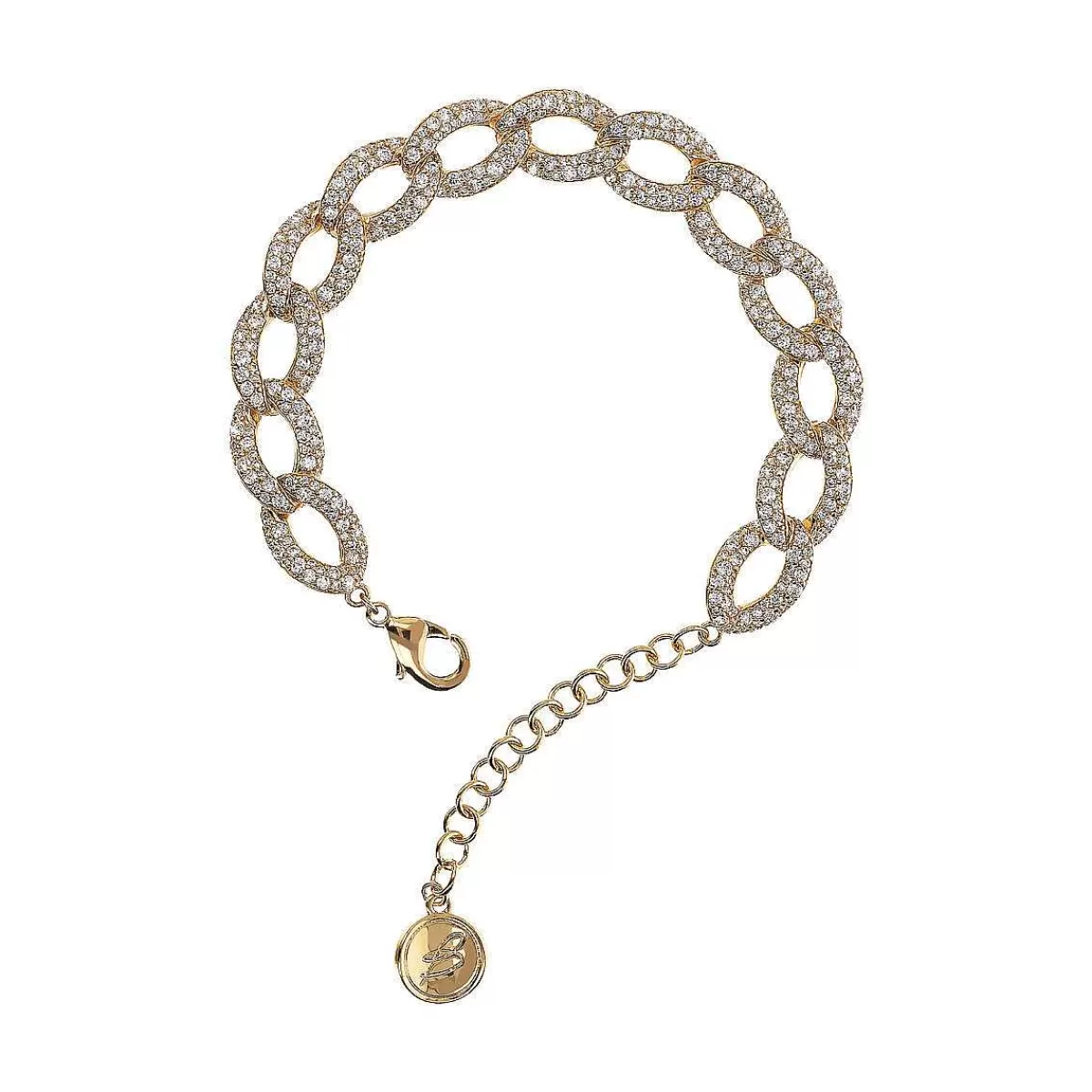 New Bracciale Catena Grumetta Dorata Con Pave Di Cubic Zirconia Bracciali