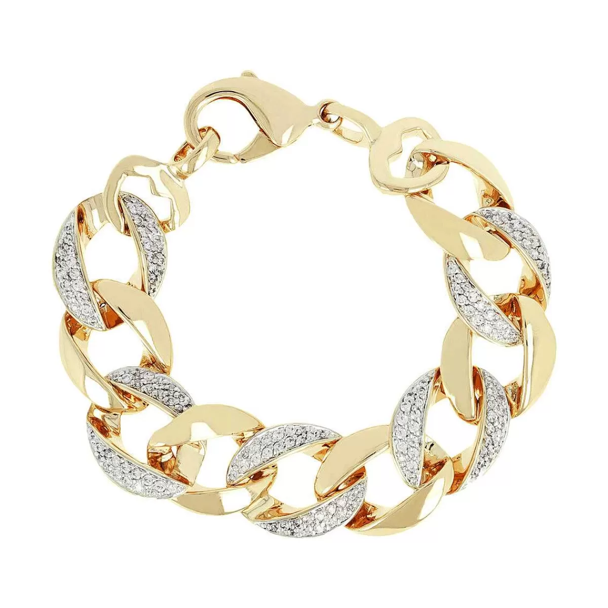 Sale Bracciale Catena Grumetta Dorata Con Pave Di Cubic Zirconia Bracciali