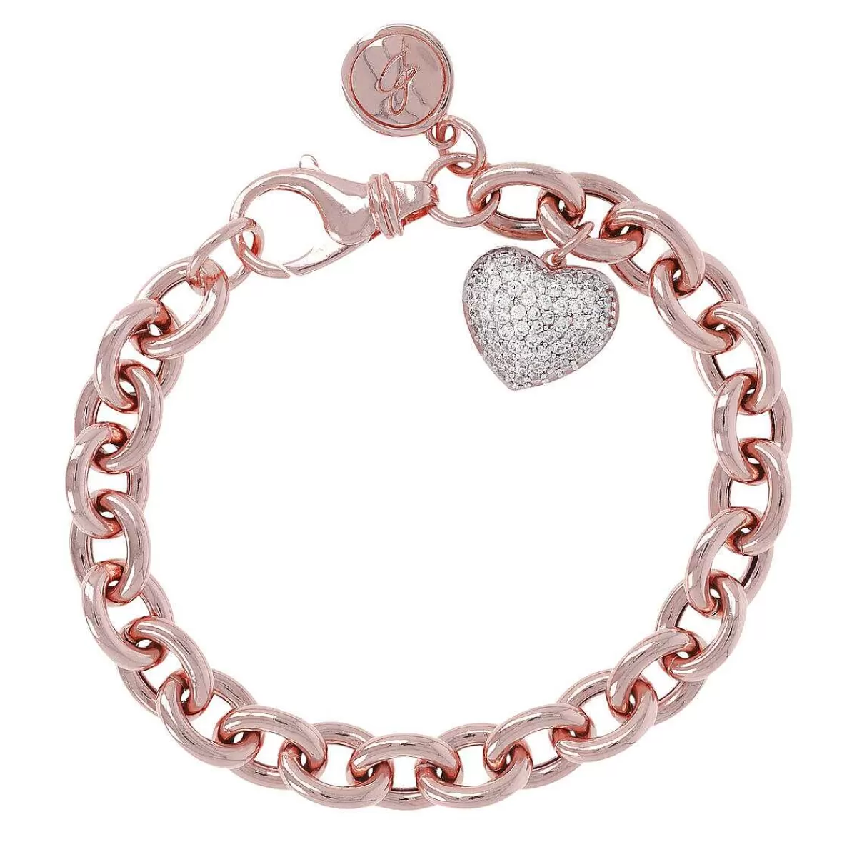 Clearance Bracciale Catena Rolo Con Ciondolo Cuore Pave In Cubic Zirconia Bracciali