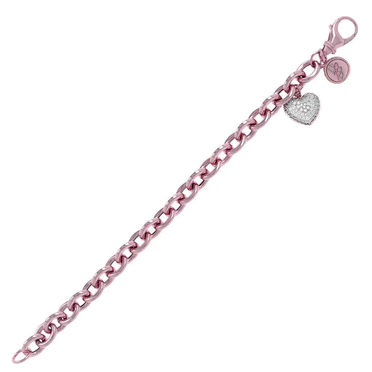 Clearance Bracciale Catena Rolo Con Ciondolo Cuore Pave In Cubic Zirconia Bracciali