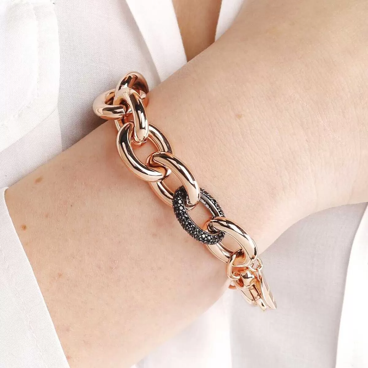 Flash Sale Bracciale Catena Rolo Con Elemento Pave In Spinello Nero O Zirconi Cubici Bracciali