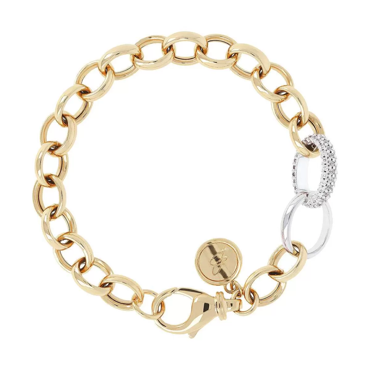 Online Bracciale Catena Rolo Dorata Con Elemento Pave In Cubic Zirconia Bracciali