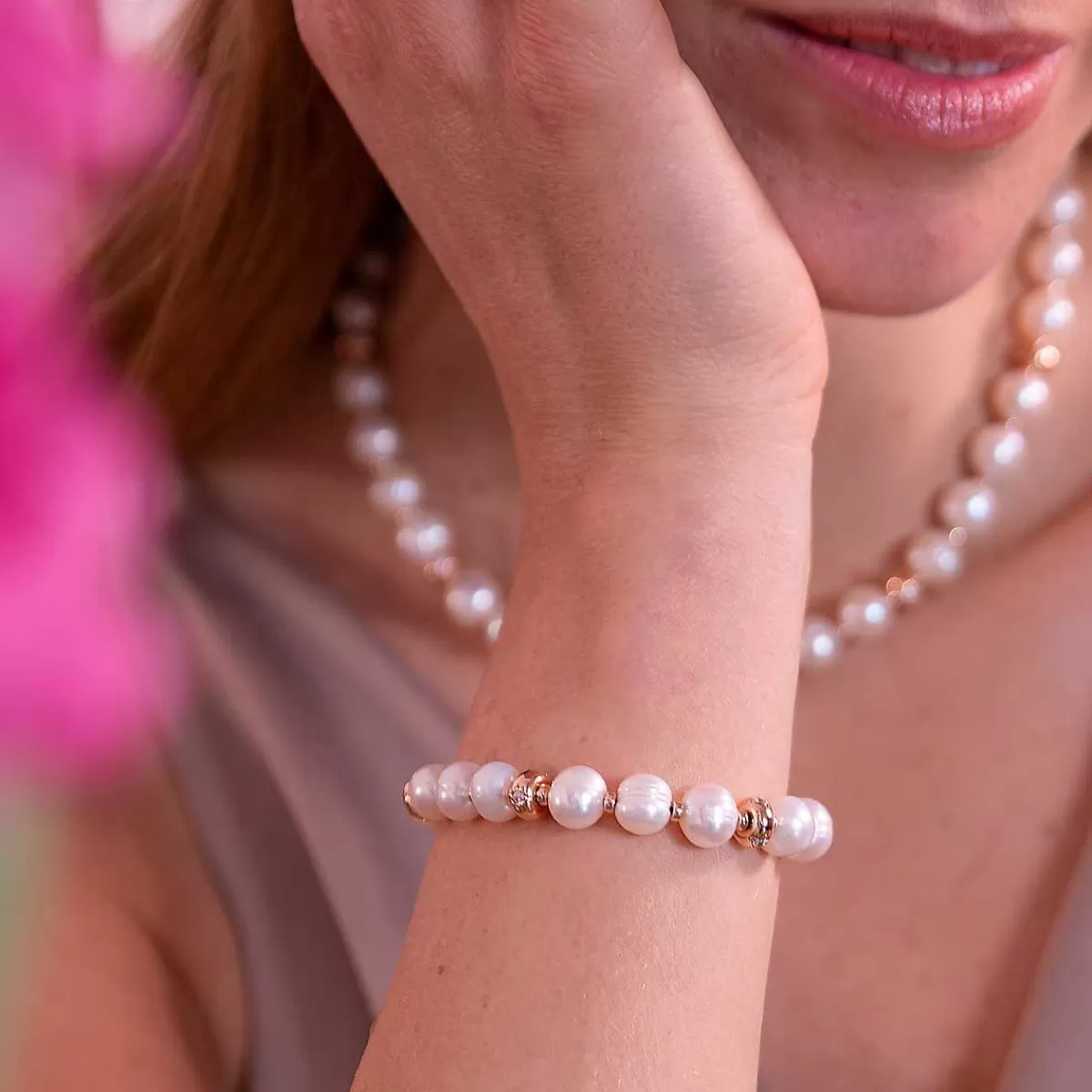 Flash Sale Bracciale Con Etoile Rondelle E Perle D'Acqua Dolce Cerchiate Bianche O 8.5/9.5 Mm Bracciali