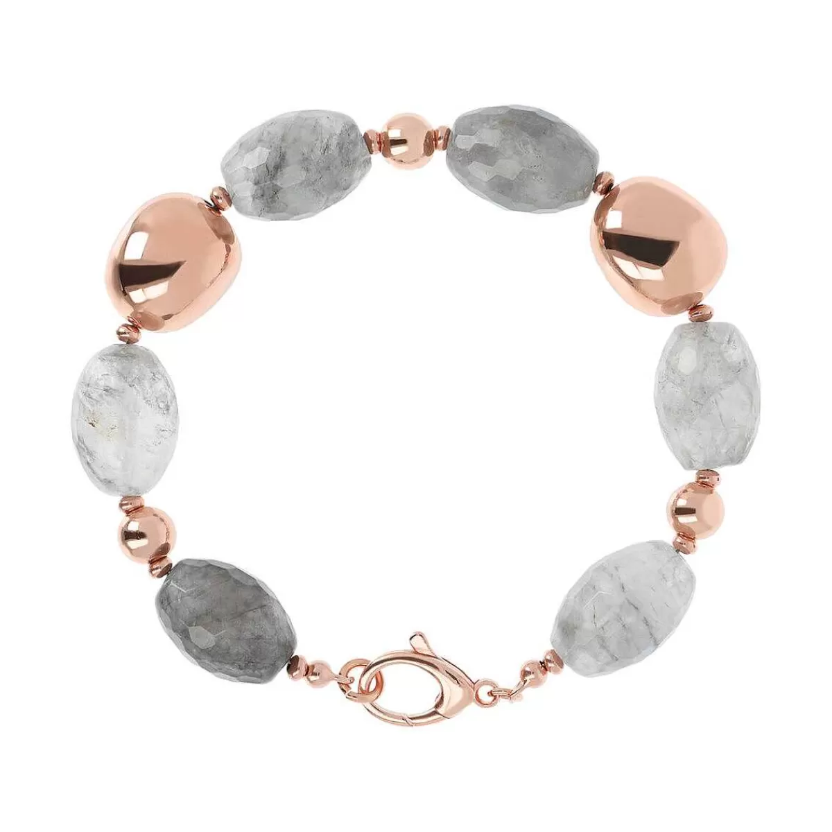 Fashion Bracciale Con Pepite Di Quarzo Grigio E Golden Rose Bracciali