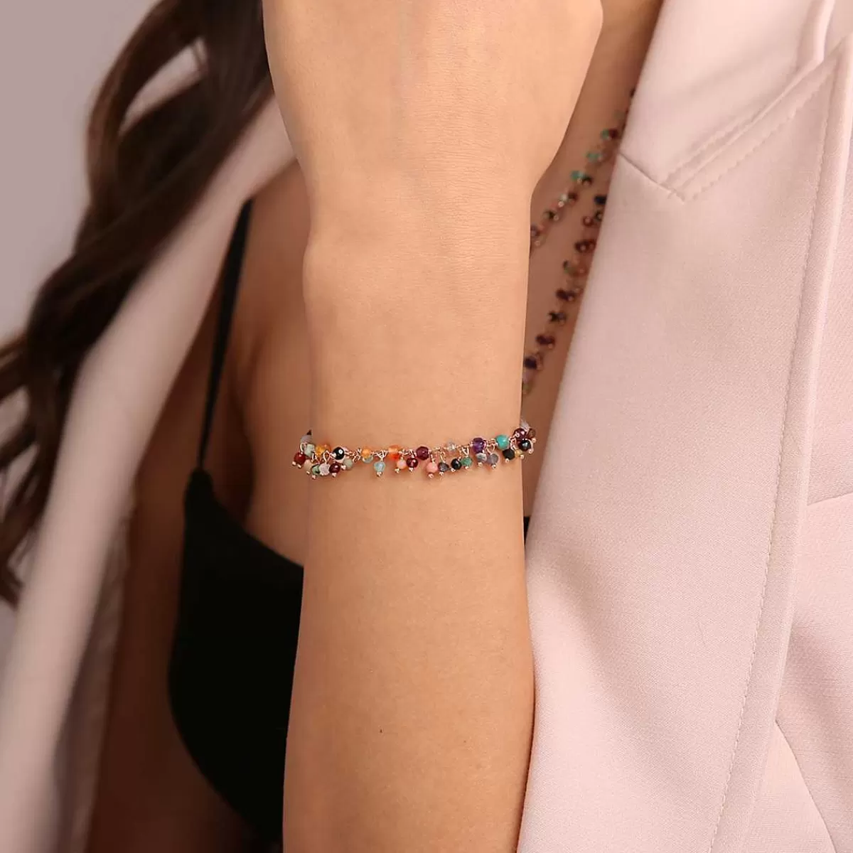 Store Bracciale Con Piccoli Charms In Quarzo Multicolor Bracciali