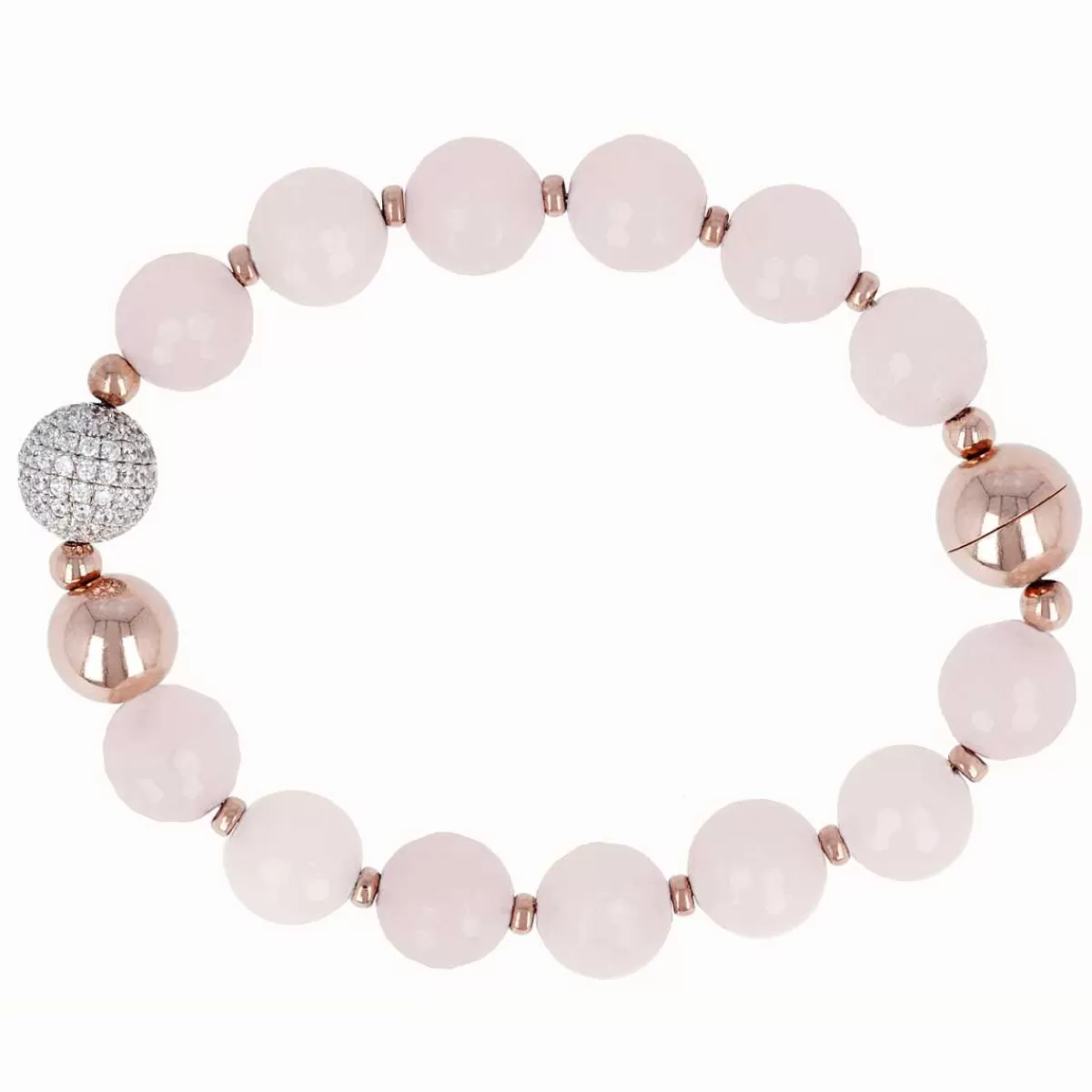 Hot Bracciale Con Sfere In Pietra Naturale Ed Elemento Pave In Cubic Zirconia Bracciali