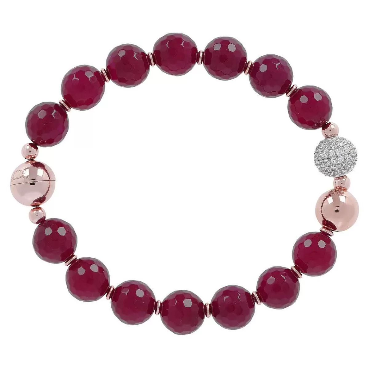 Hot Bracciale Con Sfere In Pietra Naturale Ed Elemento Pave In Cubic Zirconia Bracciali