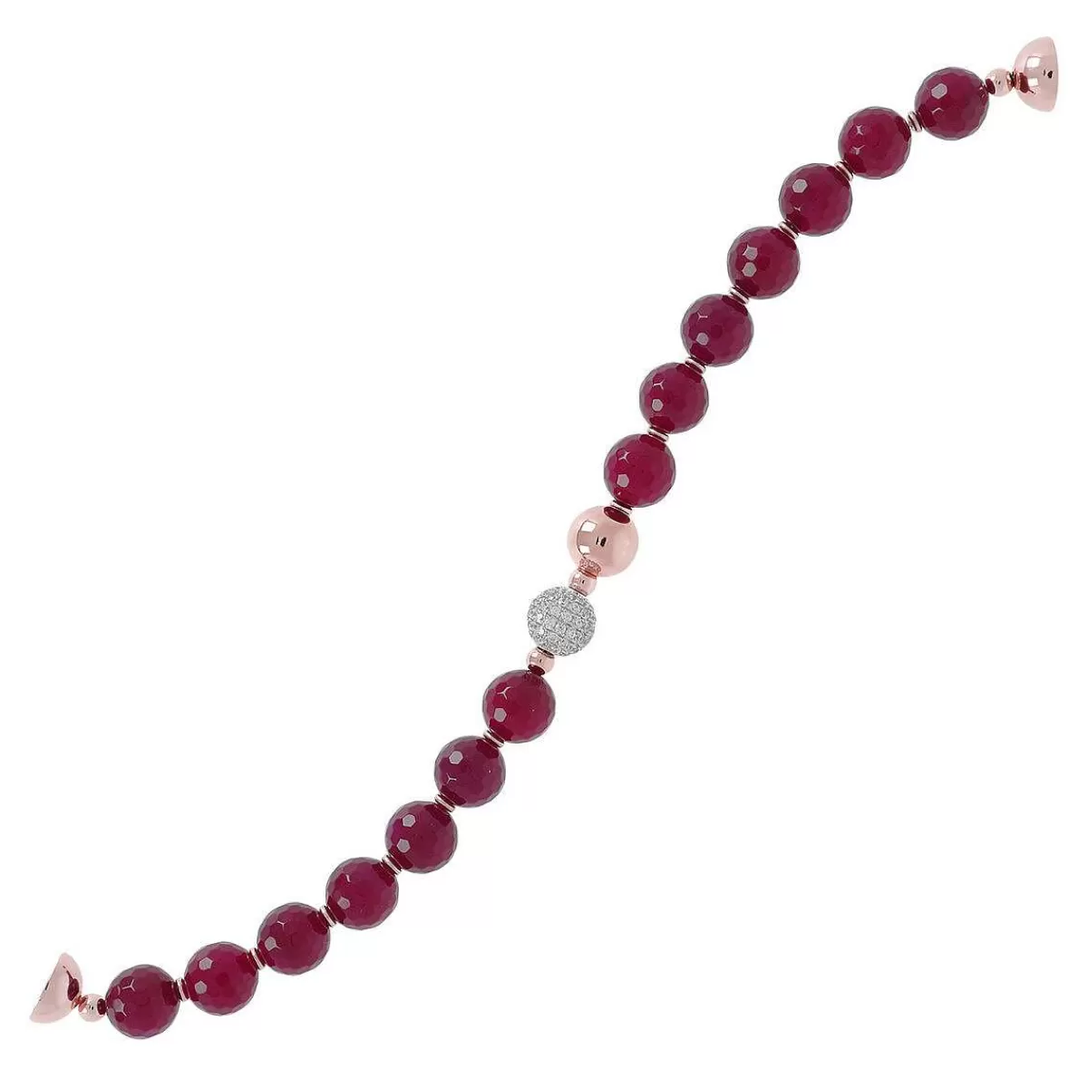 Hot Bracciale Con Sfere In Pietra Naturale Ed Elemento Pave In Cubic Zirconia Bracciali