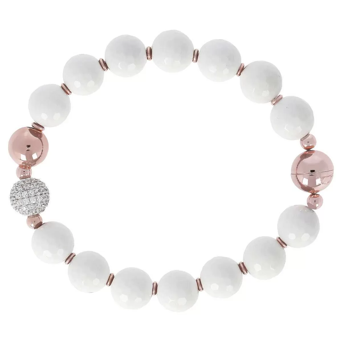 Hot Bracciale Con Sfere In Pietra Naturale Ed Elemento Pave In Cubic Zirconia Bracciali