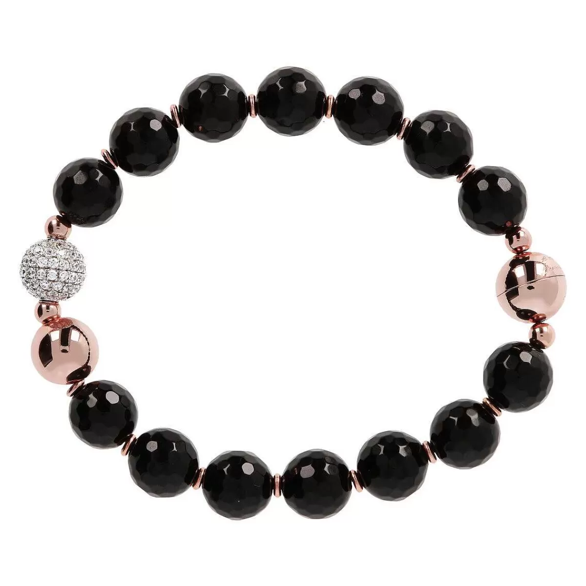 Hot Bracciale Con Sfere In Pietra Naturale Ed Elemento Pave In Cubic Zirconia Bracciali