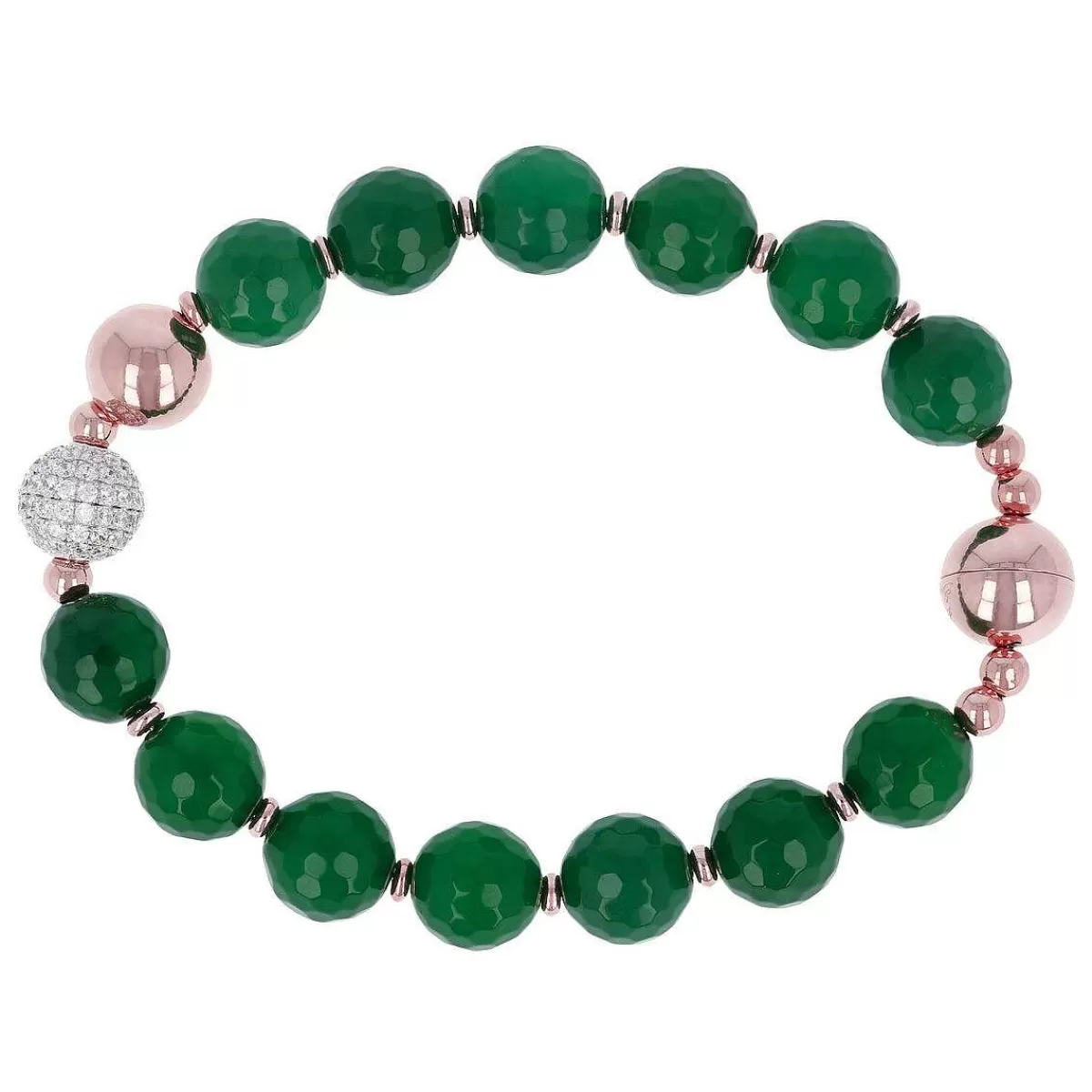 Hot Bracciale Con Sfere In Pietra Naturale Ed Elemento Pave In Cubic Zirconia Bracciali