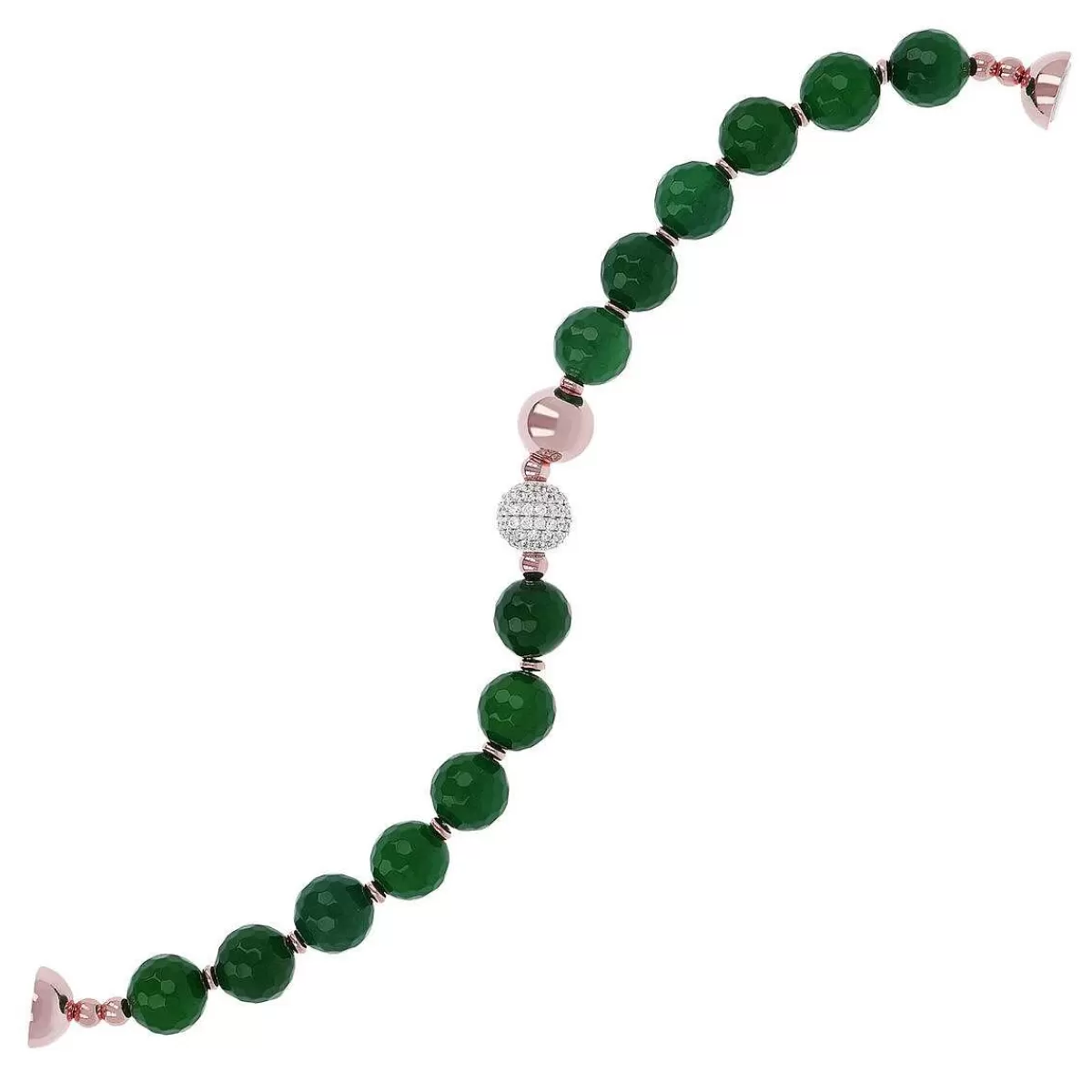 Hot Bracciale Con Sfere In Pietra Naturale Ed Elemento Pave In Cubic Zirconia Bracciali