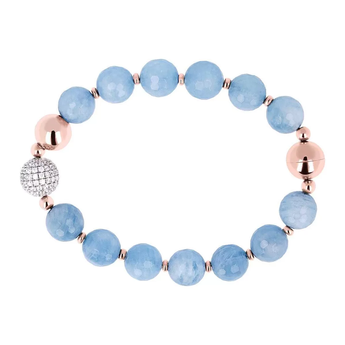 Hot Bracciale Con Sfere In Pietra Naturale Ed Elemento Pave In Cubic Zirconia Bracciali
