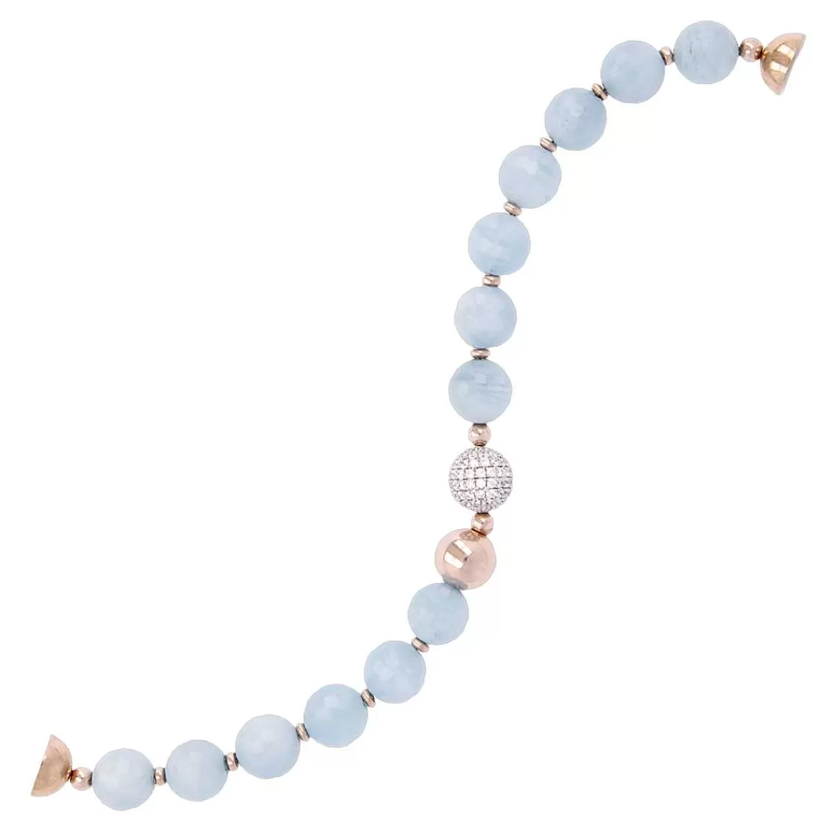 Hot Bracciale Con Sfere In Pietra Naturale Ed Elemento Pave In Cubic Zirconia Bracciali