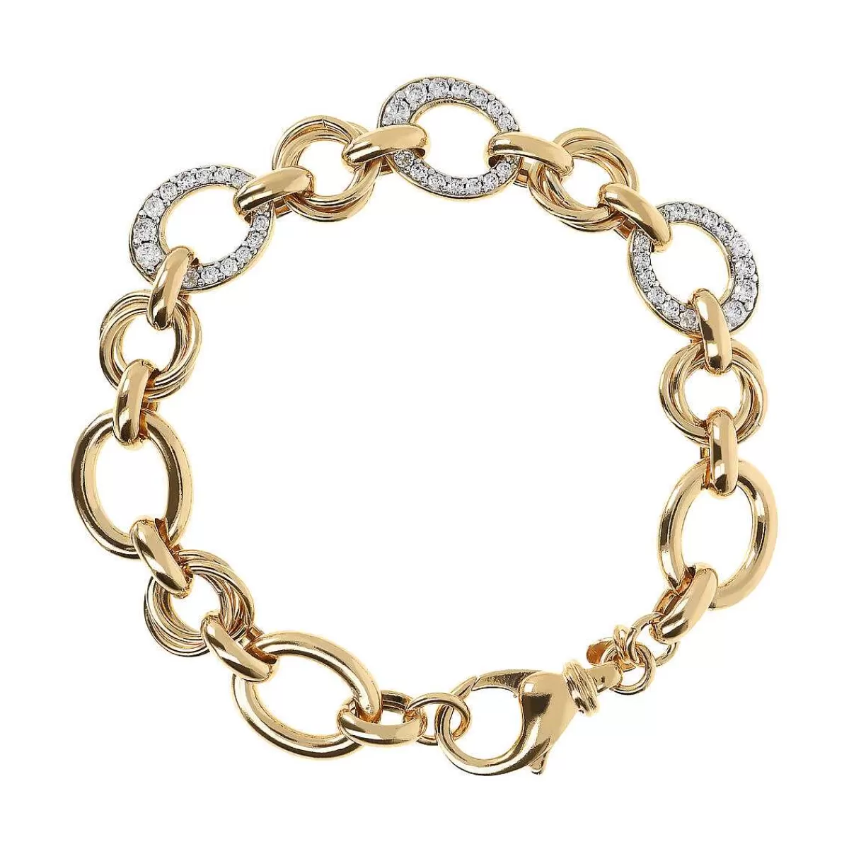 Online Bracciale Dorato Con Maglie Tonde Alternate Ed Elementi In Pave Di Cubic Zirconia Bracciali