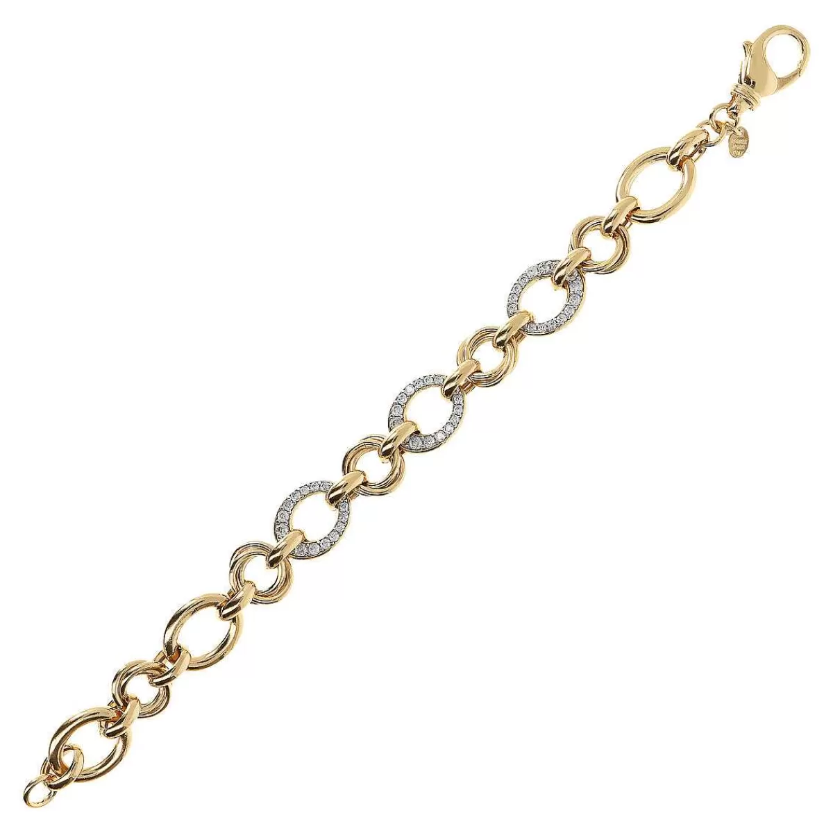 Online Bracciale Dorato Con Maglie Tonde Alternate Ed Elementi In Pave Di Cubic Zirconia Bracciali