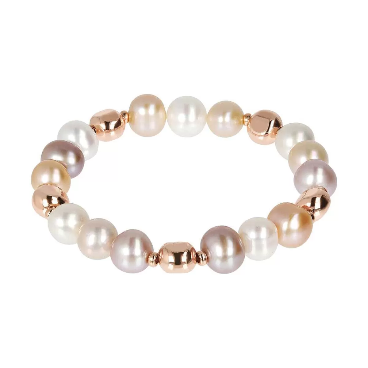 Fashion Bracciale Elastico Con Pepite Di Rosa Dorata E Perle O 9/10 Mm Bracciali