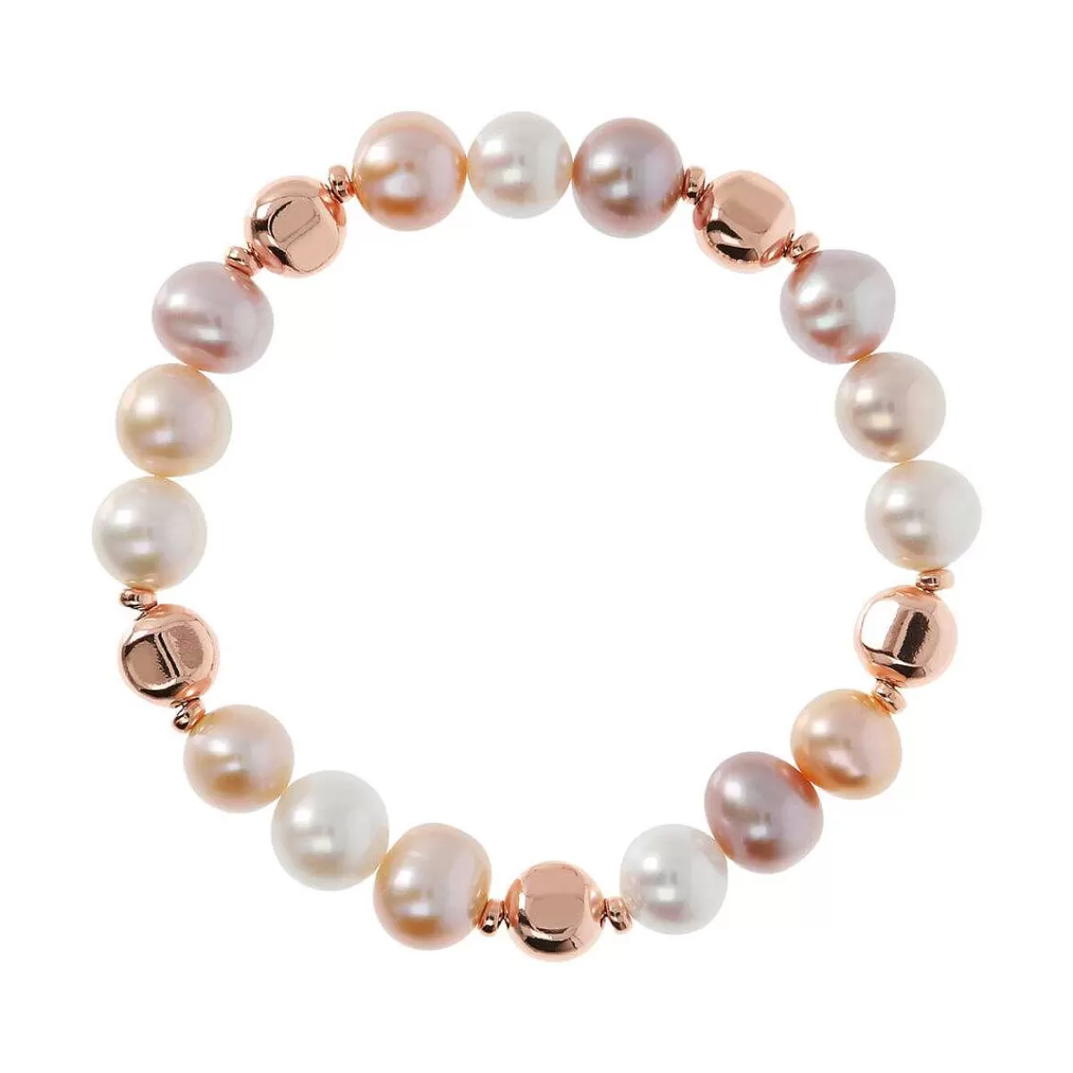 Fashion Bracciale Elastico Con Pepite Di Rosa Dorata E Perle O 9/10 Mm Bracciali
