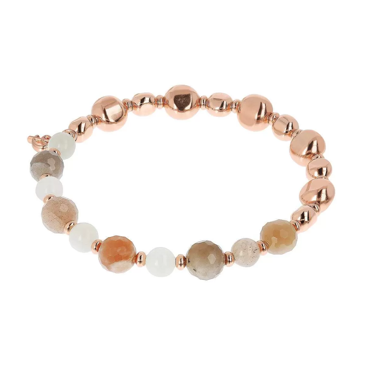 Hot Bracciale Elastico Con Pietre Naturali E Pepite In Golden Rose Bracciali