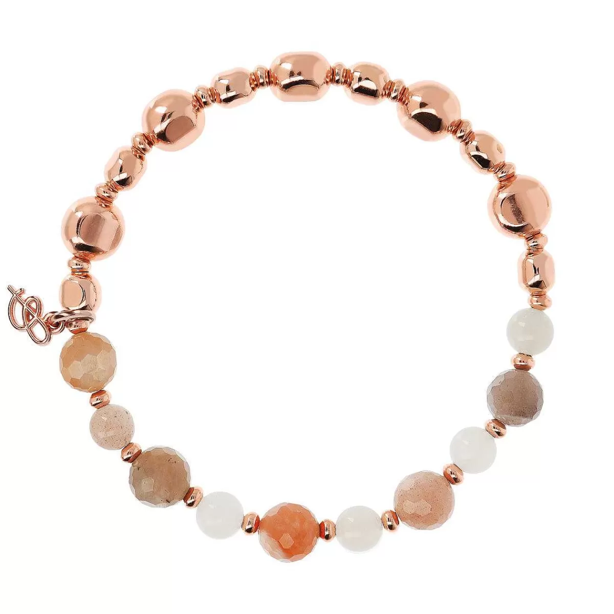 Hot Bracciale Elastico Con Pietre Naturali E Pepite In Golden Rose Bracciali