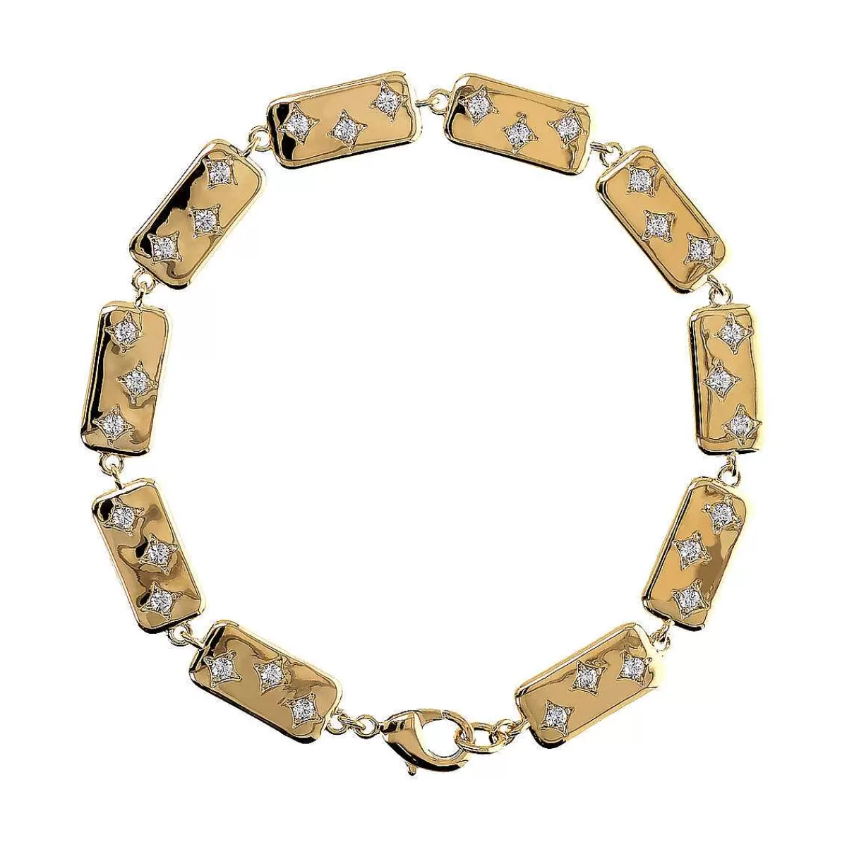 Best Sale Bracciale Etoile Dorato Con Elementi Rettangolari E Punti Luce In Cubic Zirconia Bracciali