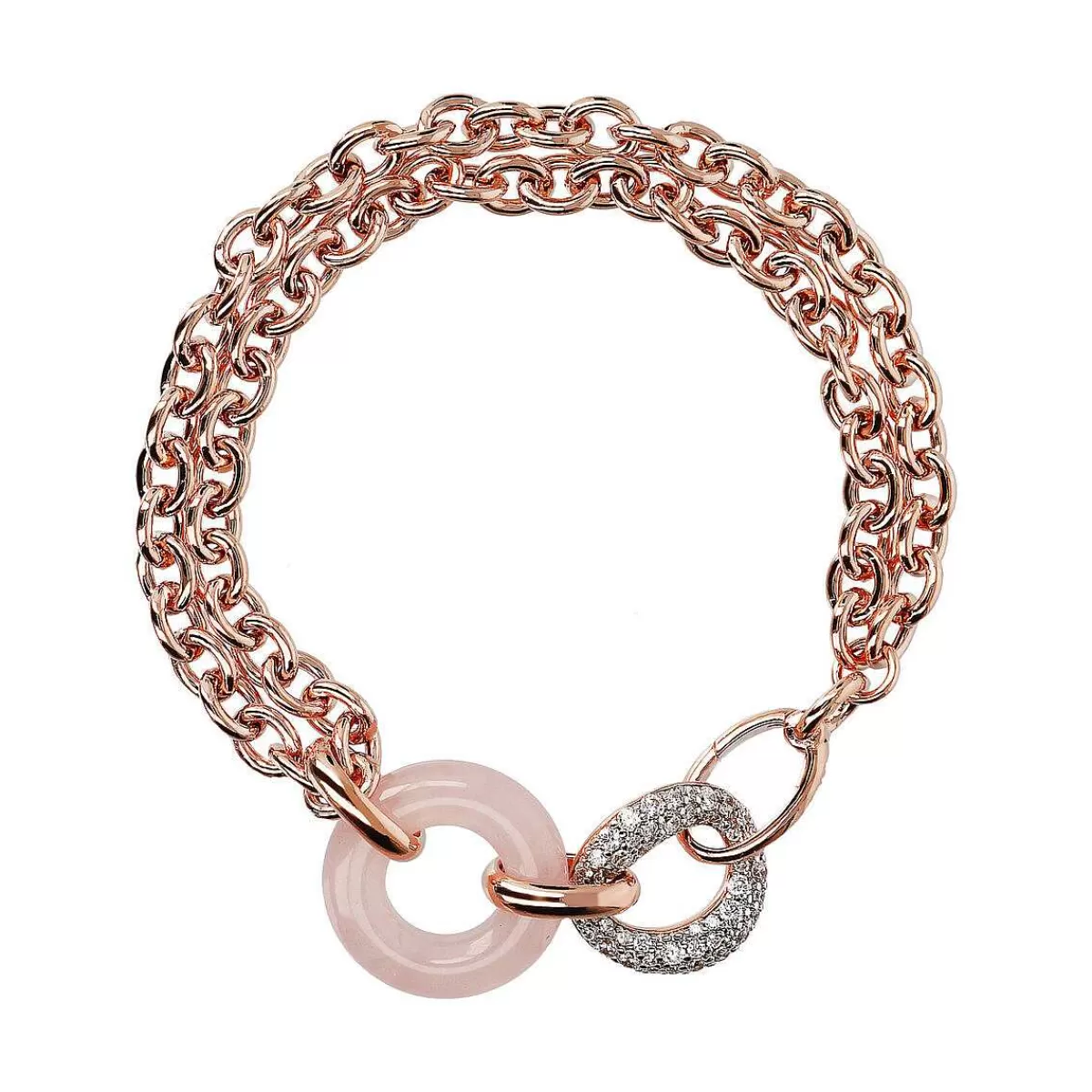 New Bracciale Multifilo Catena Rolo Con Doppio Cerchio In Pietra Naturale E Cubic Zirconia Bracciali