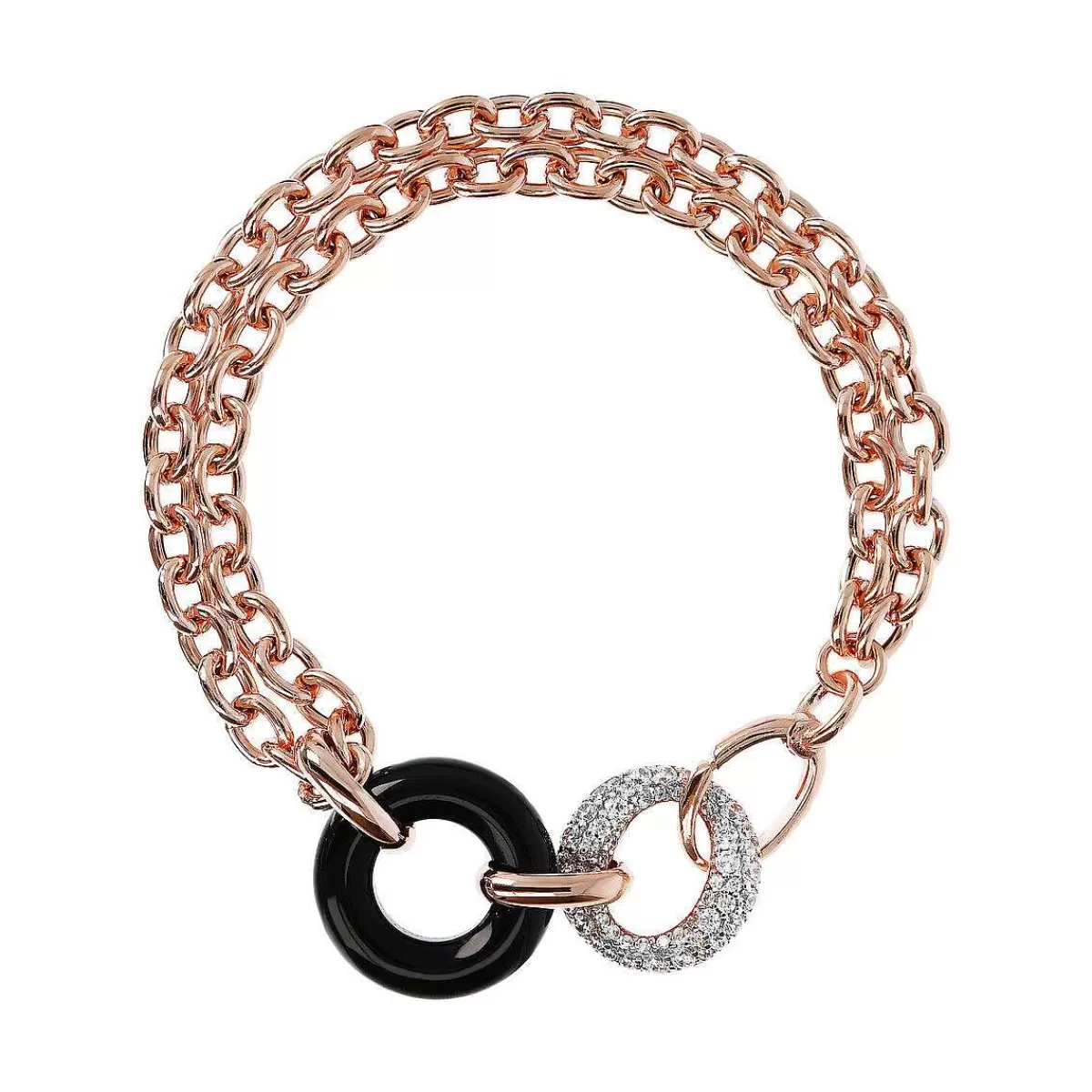 New Bracciale Multifilo Catena Rolo Con Doppio Cerchio In Pietra Naturale E Cubic Zirconia Bracciali