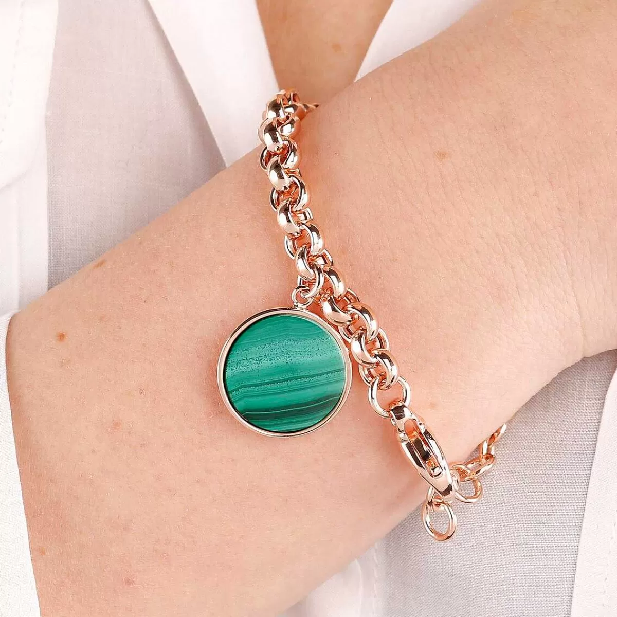 Fashion Bracciale Rolo A Catena Con Pendente A Disco In Pietra Naturale Bracciali