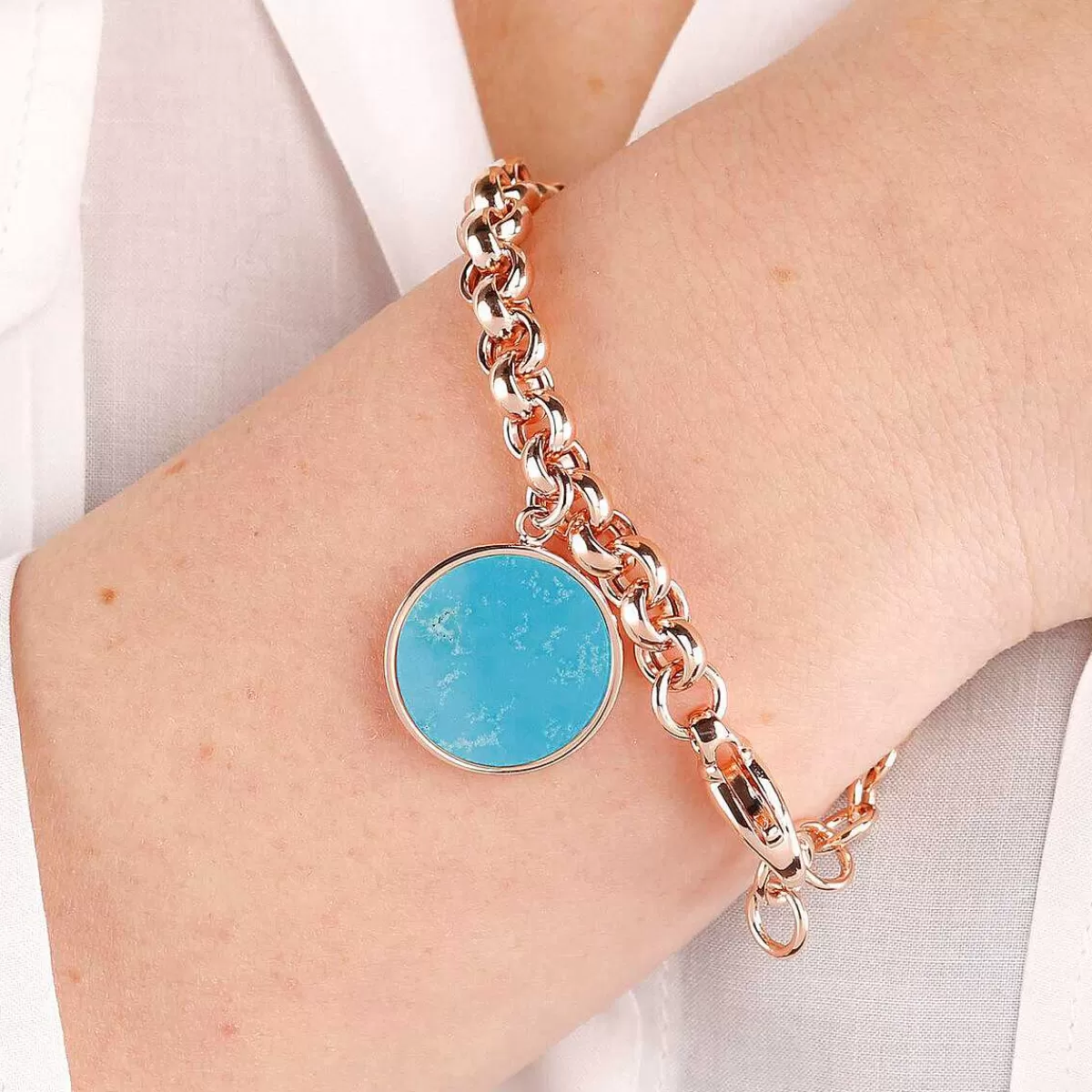 Fashion Bracciale Rolo A Catena Con Pendente A Disco In Pietra Naturale Bracciali