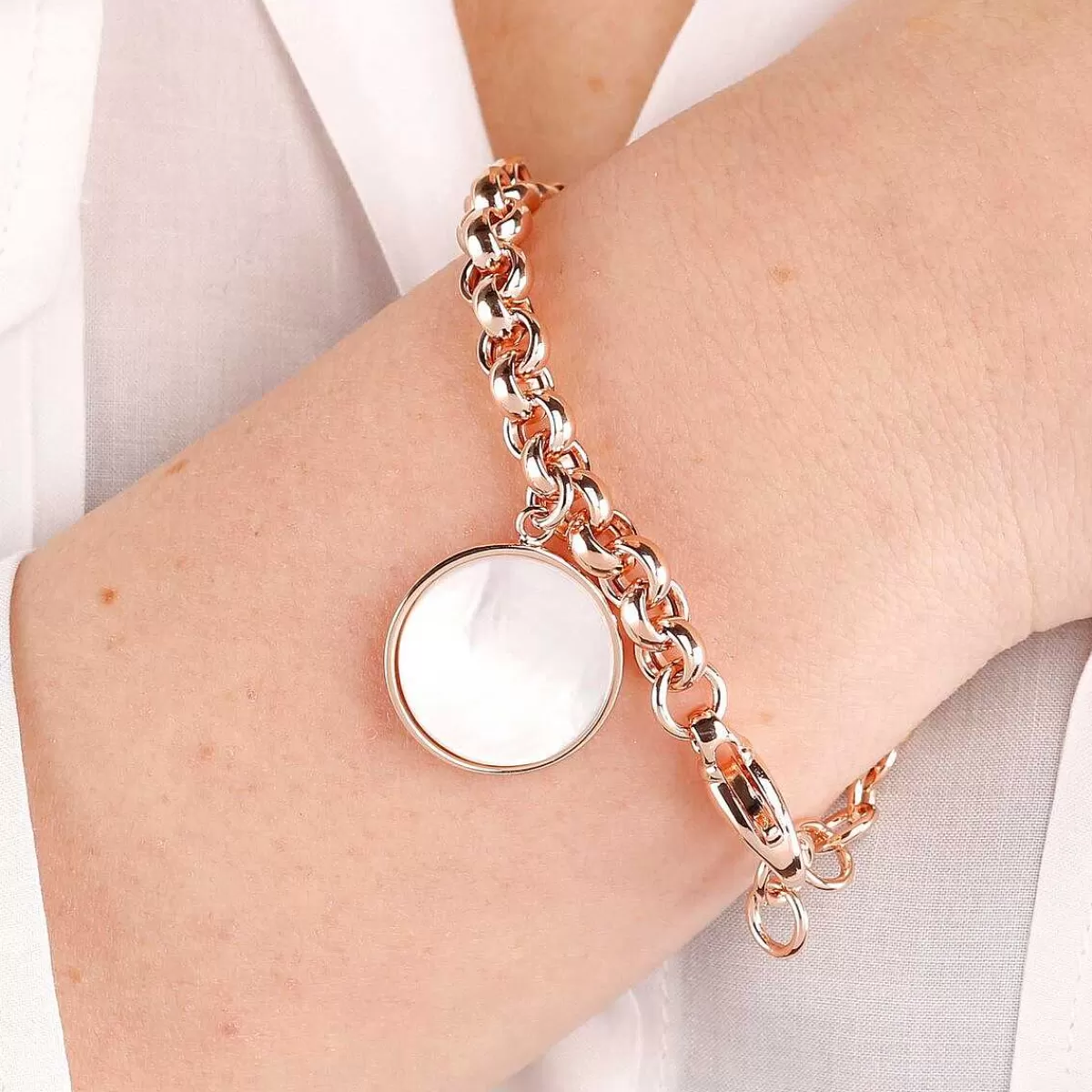 Fashion Bracciale Rolo A Catena Con Pendente A Disco In Pietra Naturale Bracciali