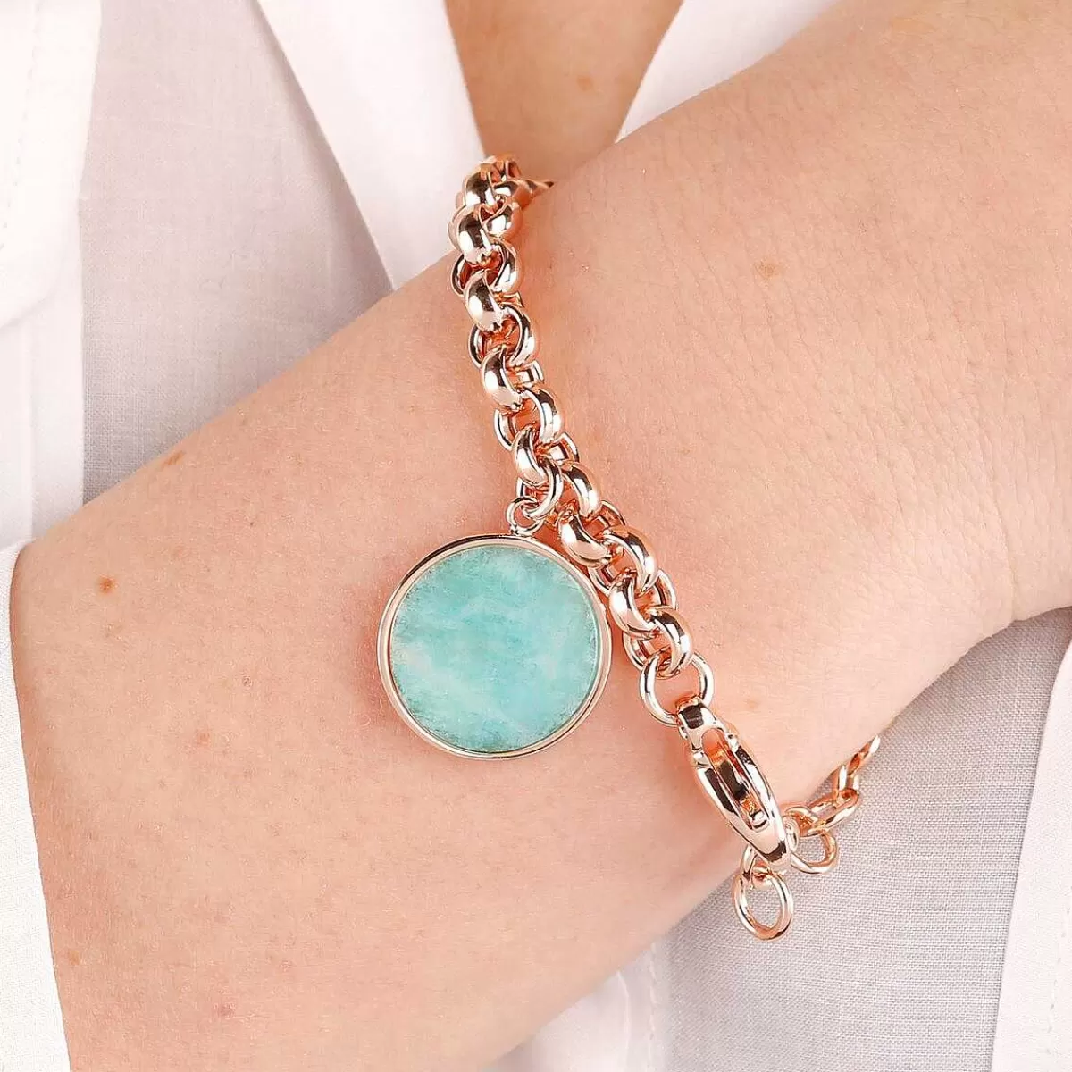 Fashion Bracciale Rolo A Catena Con Pendente A Disco In Pietra Naturale Bracciali
