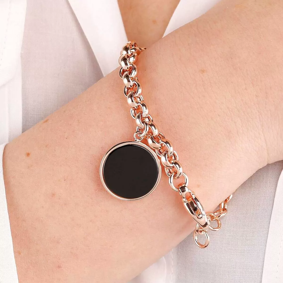 Fashion Bracciale Rolo A Catena Con Pendente A Disco In Pietra Naturale Bracciali