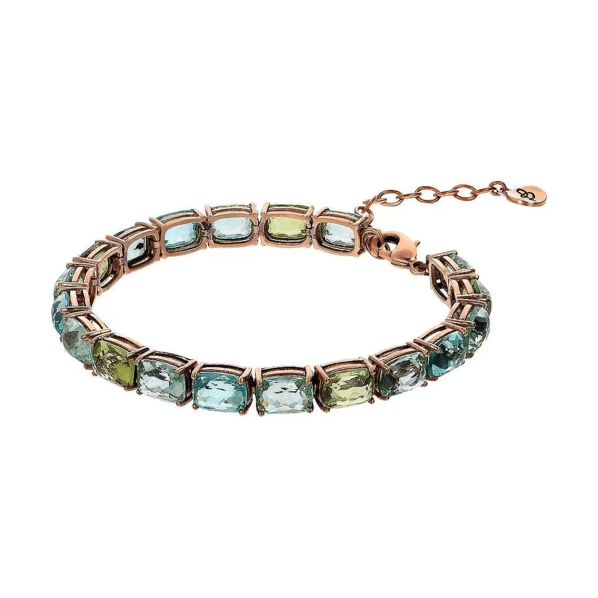 Hot Bracciale Tennis Con Gemme Prisma Verde E Blu Taglio Mosaico Bracciali