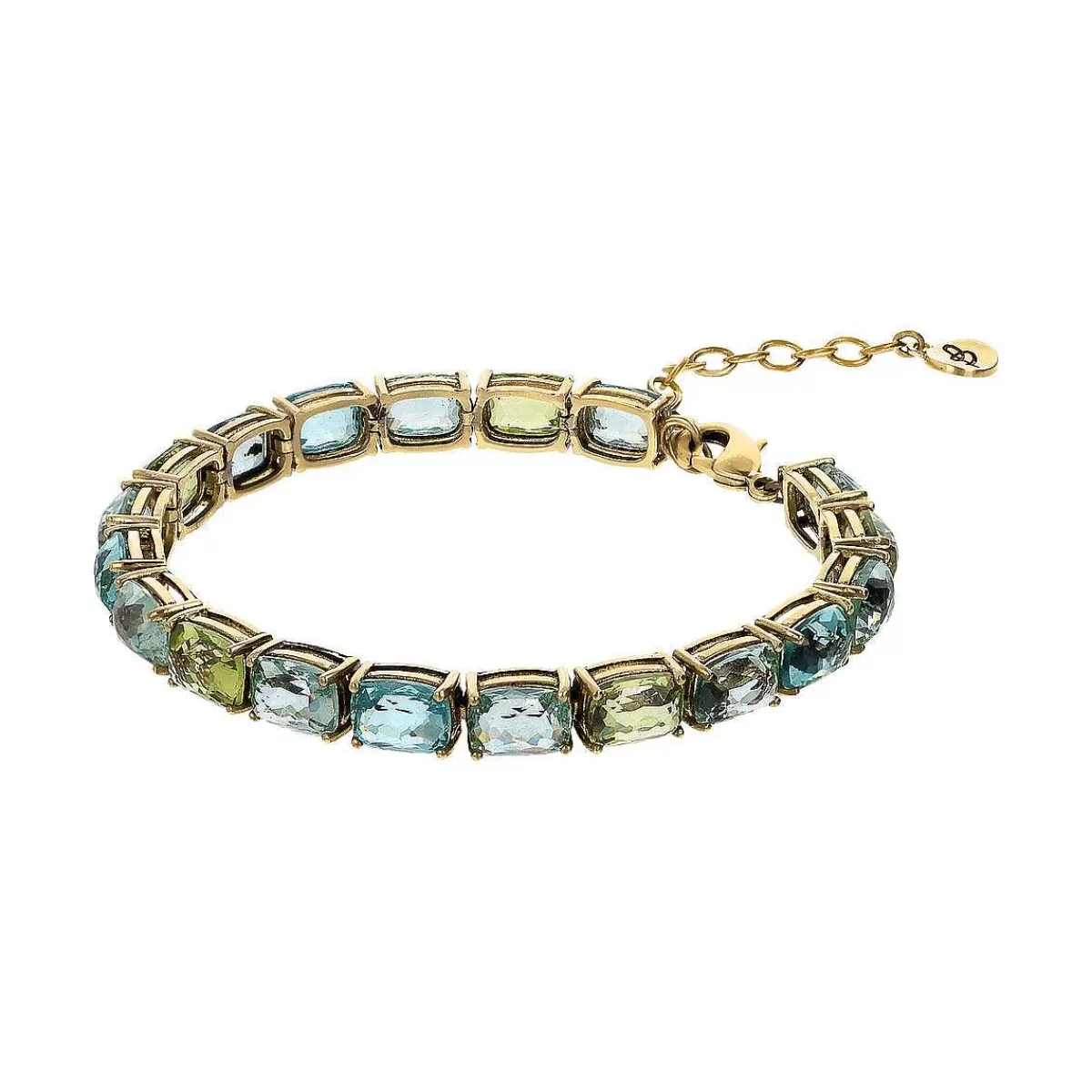 Hot Bracciale Tennis Dorato Con Gemma Prisma Verde E Blu Con Taglio A Mosaico Bracciali