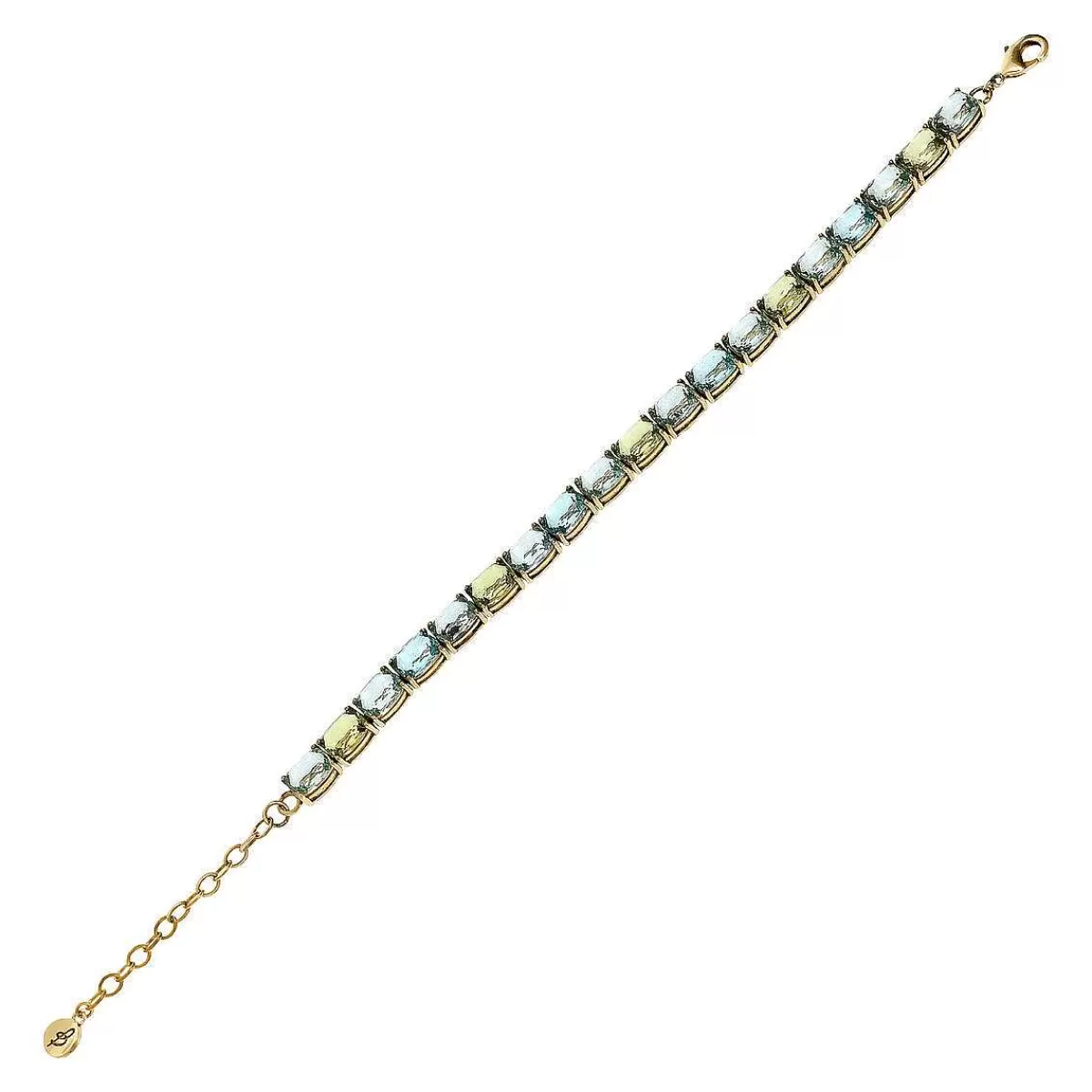 Hot Bracciale Tennis Dorato Con Gemma Prisma Verde E Blu Con Taglio A Mosaico Bracciali