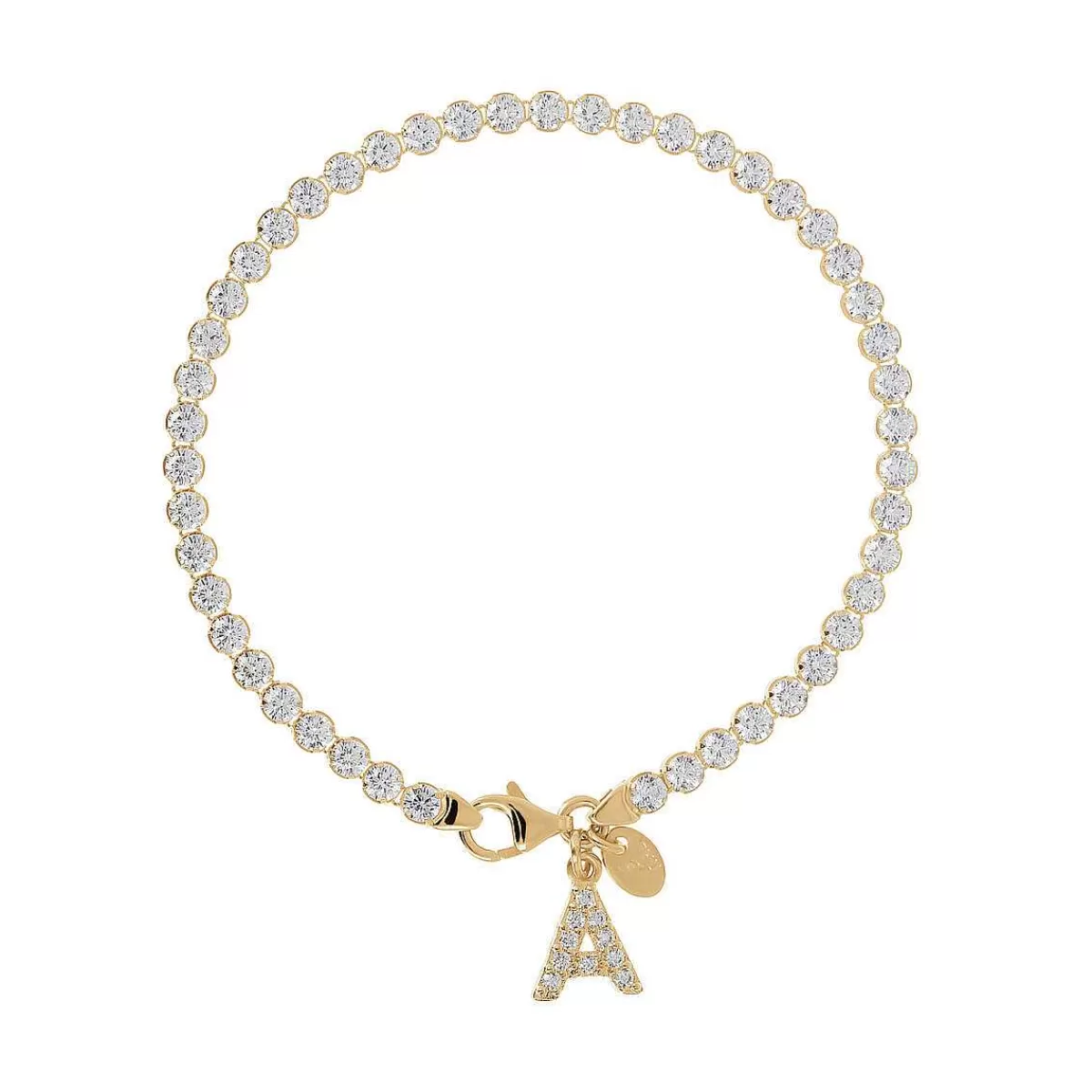 Flash Sale Bracciale Tennis Dorato In Cubic Zirconia Con Pendente Lettera In Pave Bracciali