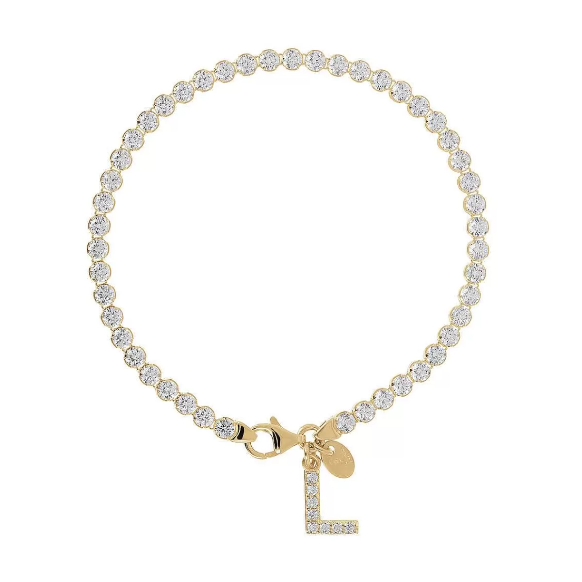 Flash Sale Bracciale Tennis Dorato In Cubic Zirconia Con Pendente Lettera In Pave Bracciali