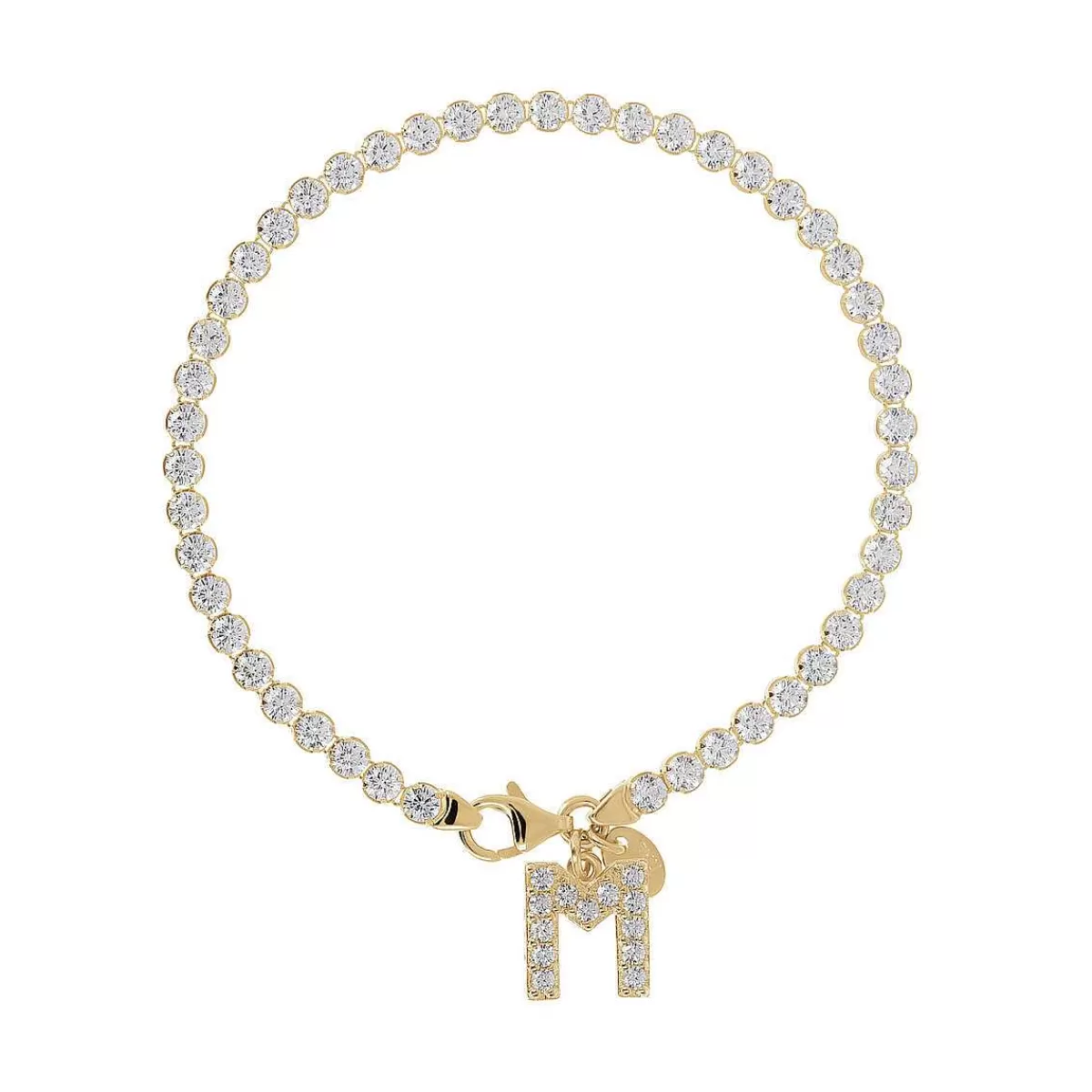 Flash Sale Bracciale Tennis Dorato In Cubic Zirconia Con Pendente Lettera In Pave Bracciali