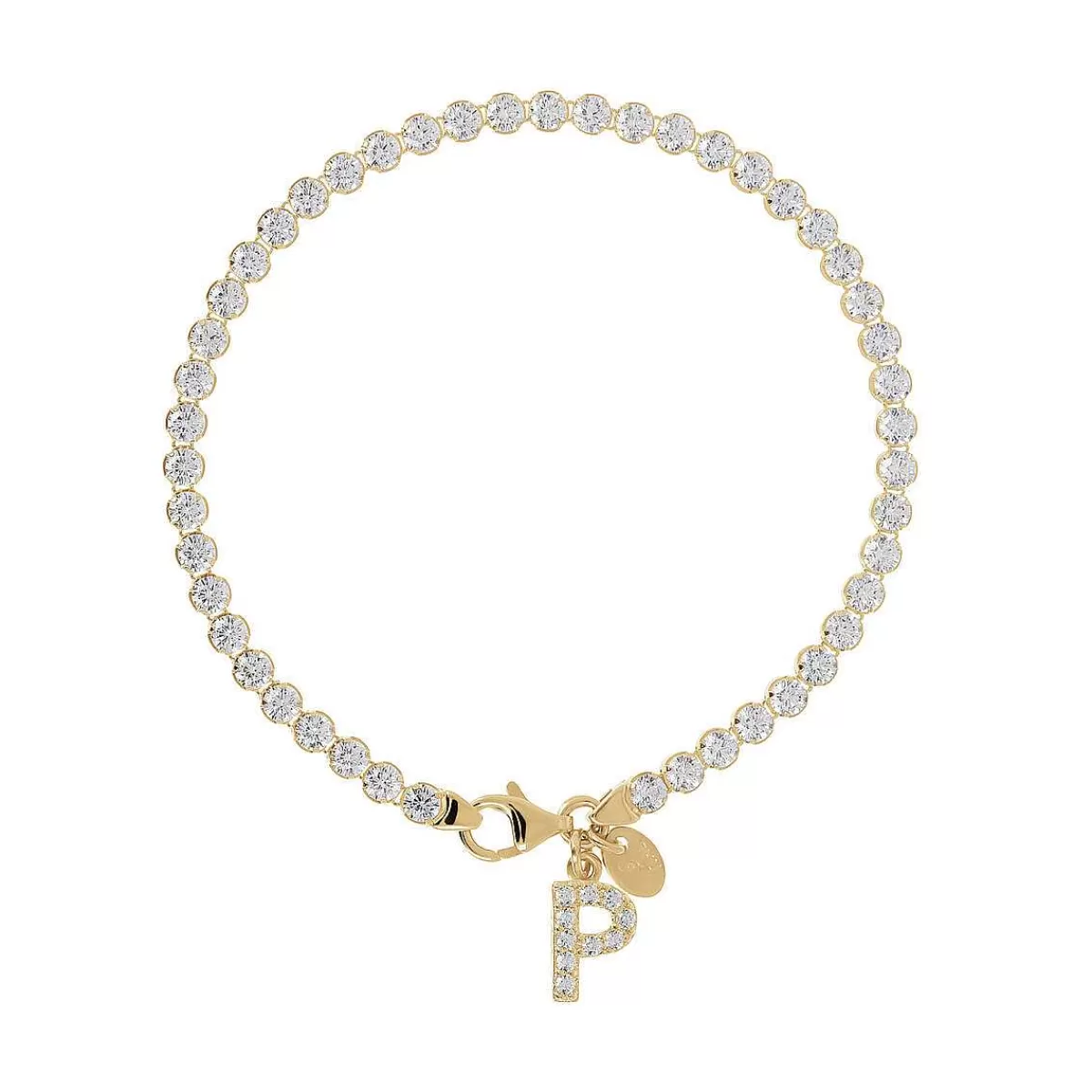 Flash Sale Bracciale Tennis Dorato In Cubic Zirconia Con Pendente Lettera In Pave Bracciali