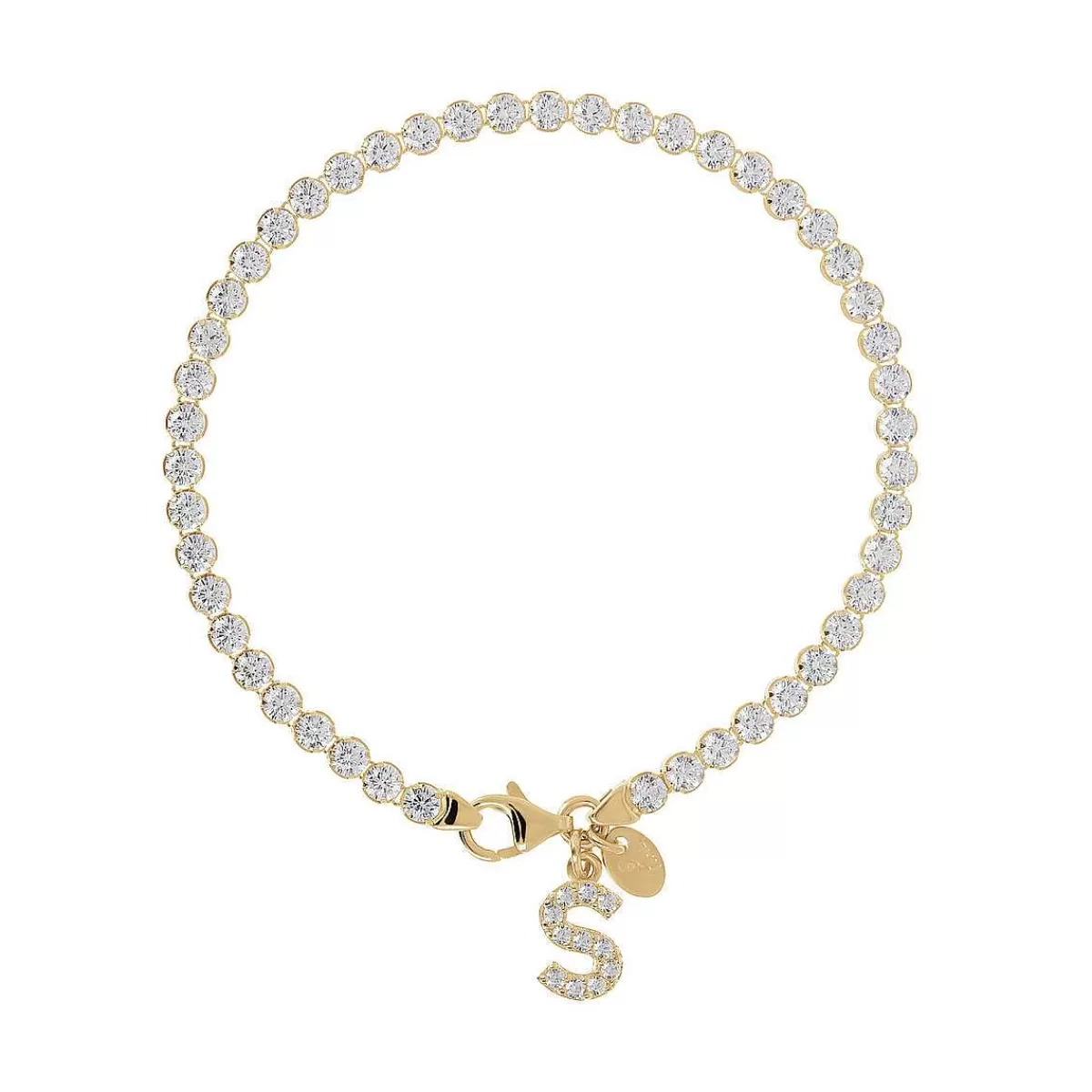 Flash Sale Bracciale Tennis Dorato In Cubic Zirconia Con Pendente Lettera In Pave Bracciali