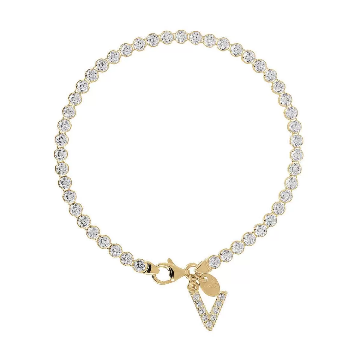 Flash Sale Bracciale Tennis Dorato In Cubic Zirconia Con Pendente Lettera In Pave Bracciali