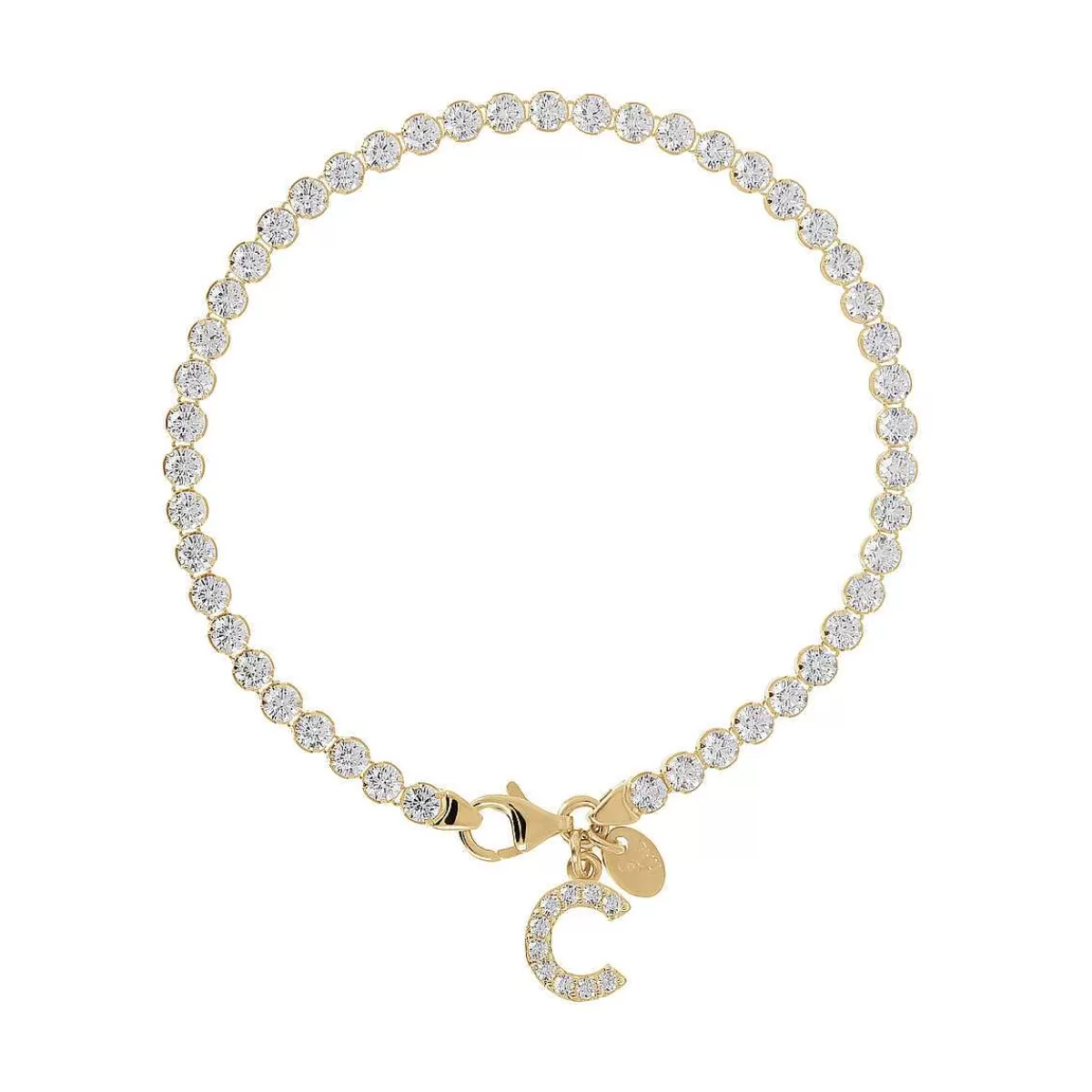 Flash Sale Bracciale Tennis Dorato In Cubic Zirconia Con Pendente Lettera In Pave Bracciali