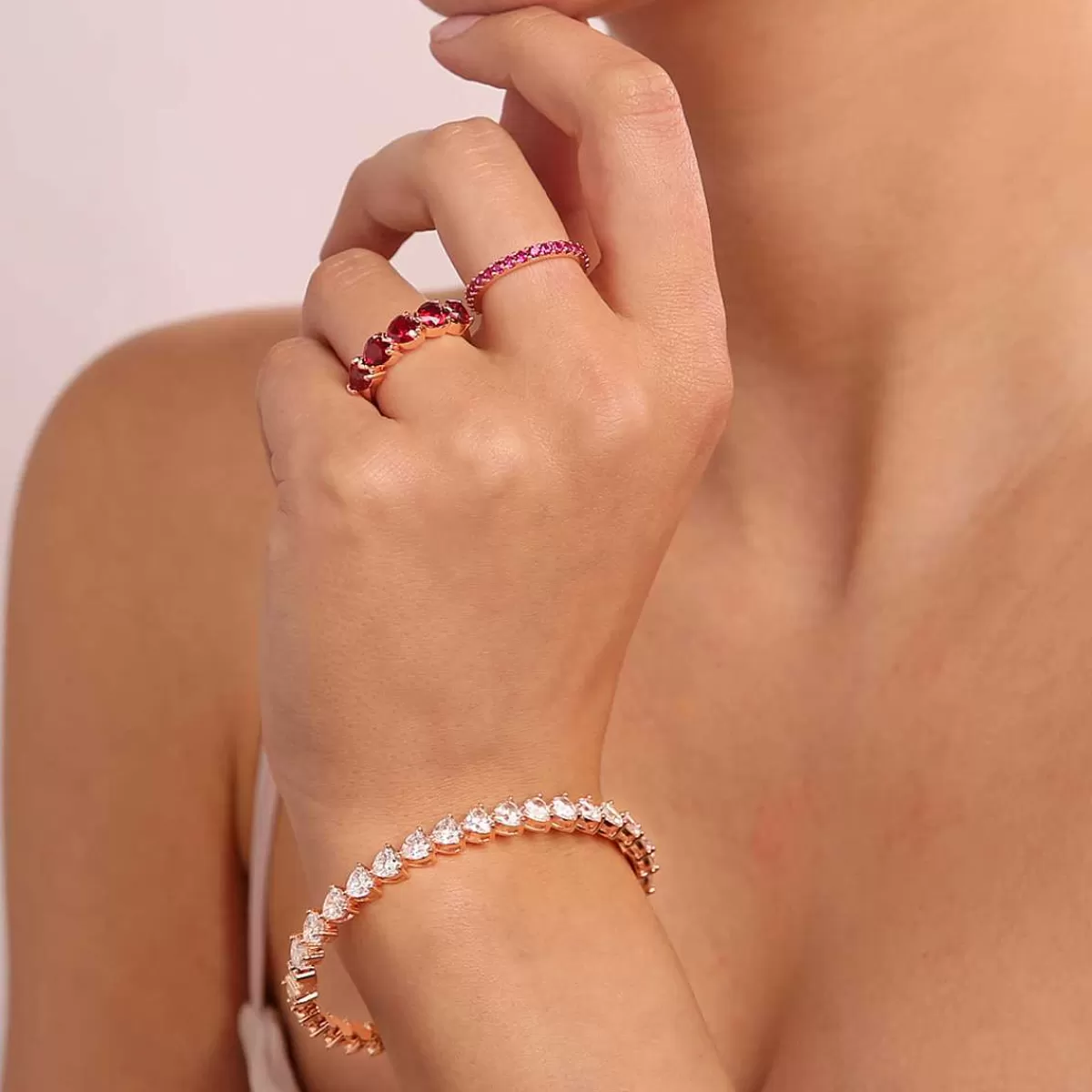 Best Sale Bracciale Tennis Rigido Bicolore Con Cuori Cubic Zirconia Bracciali