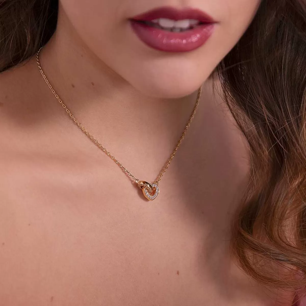Online Collana A Catena Forzatina Dorata Con Pendente A Cuore In Doppio Pave E Maglia Ovale Collane