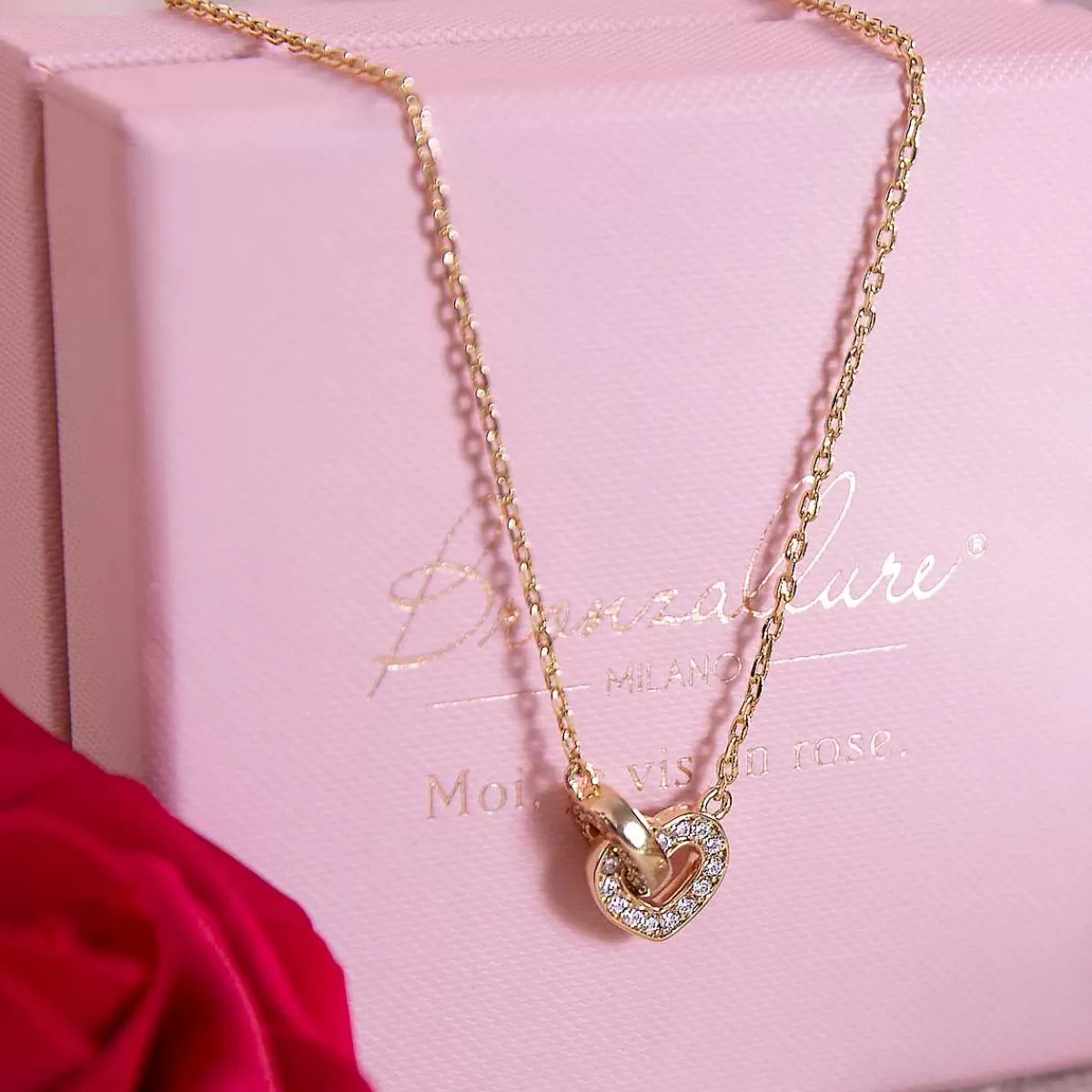 Online Collana A Catena Forzatina Dorata Con Pendente A Cuore In Doppio Pave E Maglia Ovale Collane