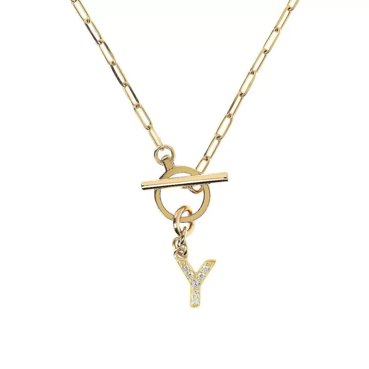Flash Sale Collana A Catena Forzatina Dorata Con Pendente Lettera In Pave In Zirconi Collane