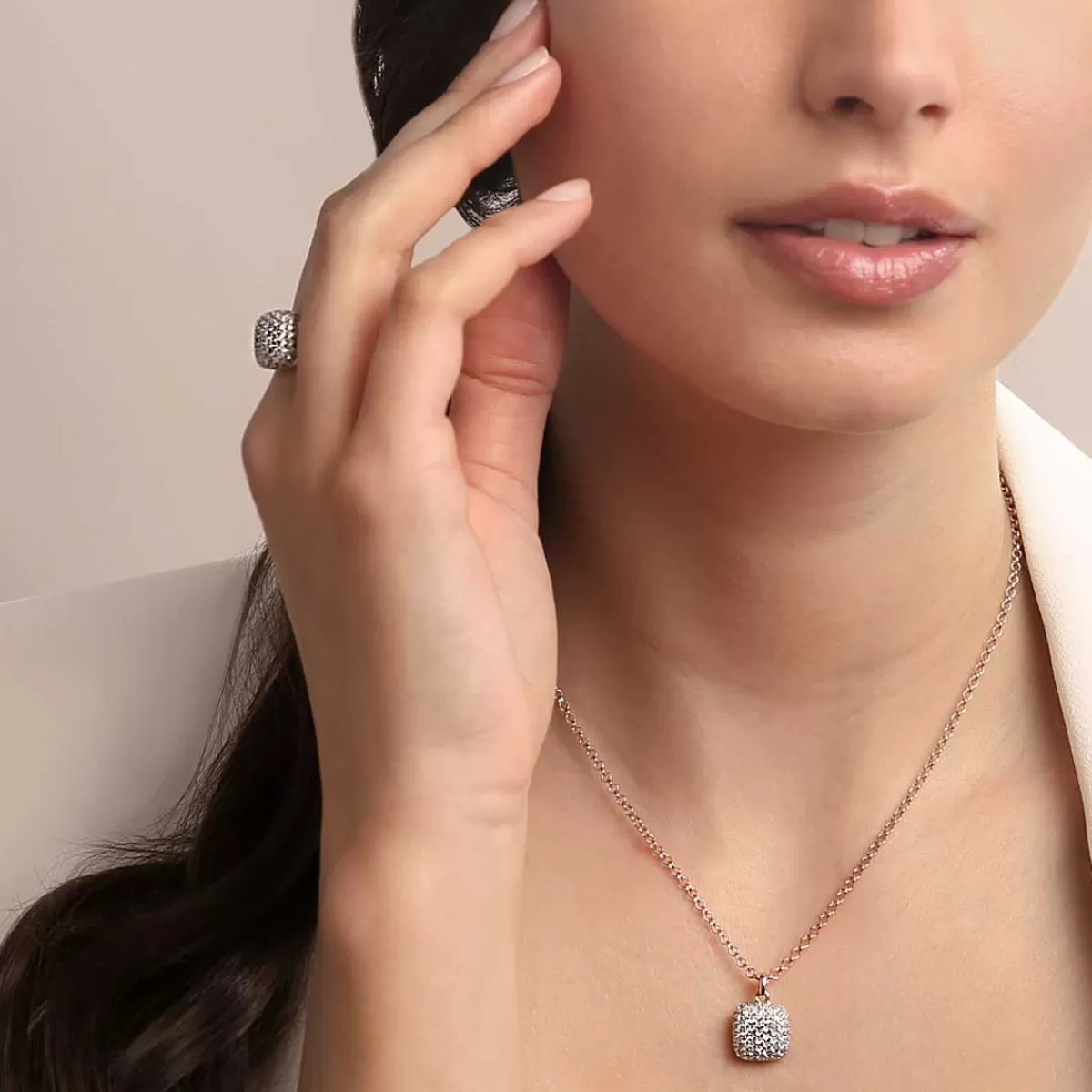 Flash Sale Collana A Catena Rolo Con Pendente Quadrato In Pave Di Zirconi Collane